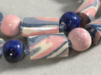 Japanese Ceramic Swirl Beads Necklace Vtg Blue Pink White 101cm Long JK36