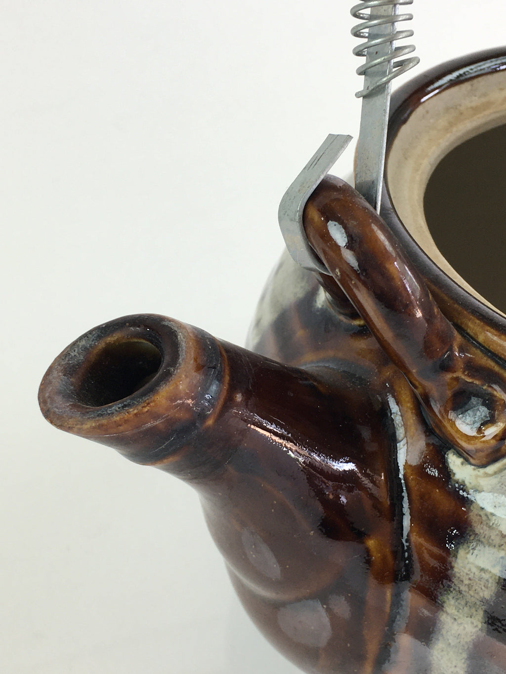 Japanese Ceramic Takatori Ware Large Teapot Vtg Ame-yu Brown Kyusu PY168