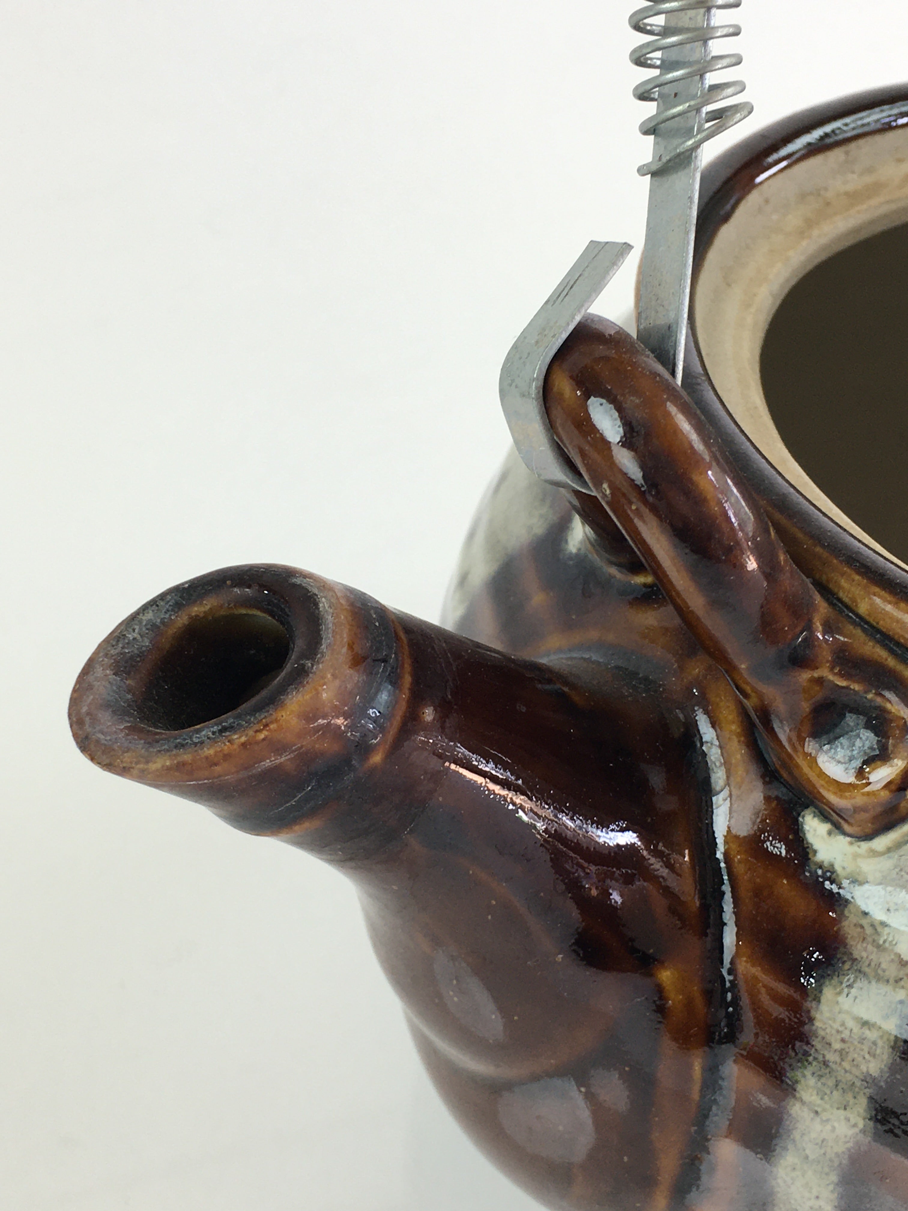 Japanese Ceramic Takatori Ware Large Teapot Vtg Ame-yu Brown Kyusu PY168