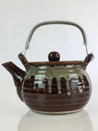 Japanese Ceramic Takatori Ware Large Teapot Vtg Ame-yu Brown Kyusu PY168