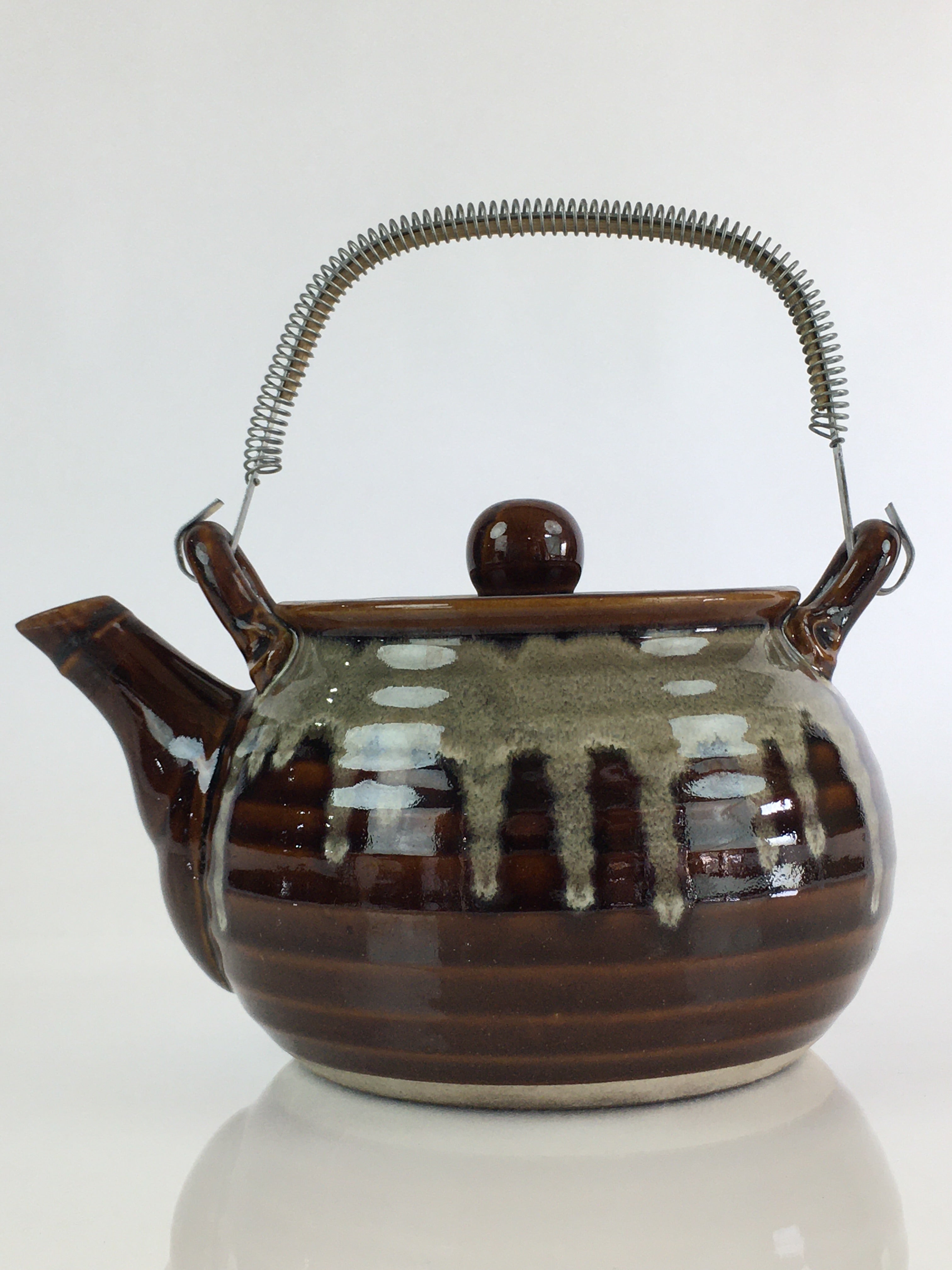 Japanese Ceramic Takatori Ware Large Teapot Vtg Ame-yu Brown Kyusu PY168