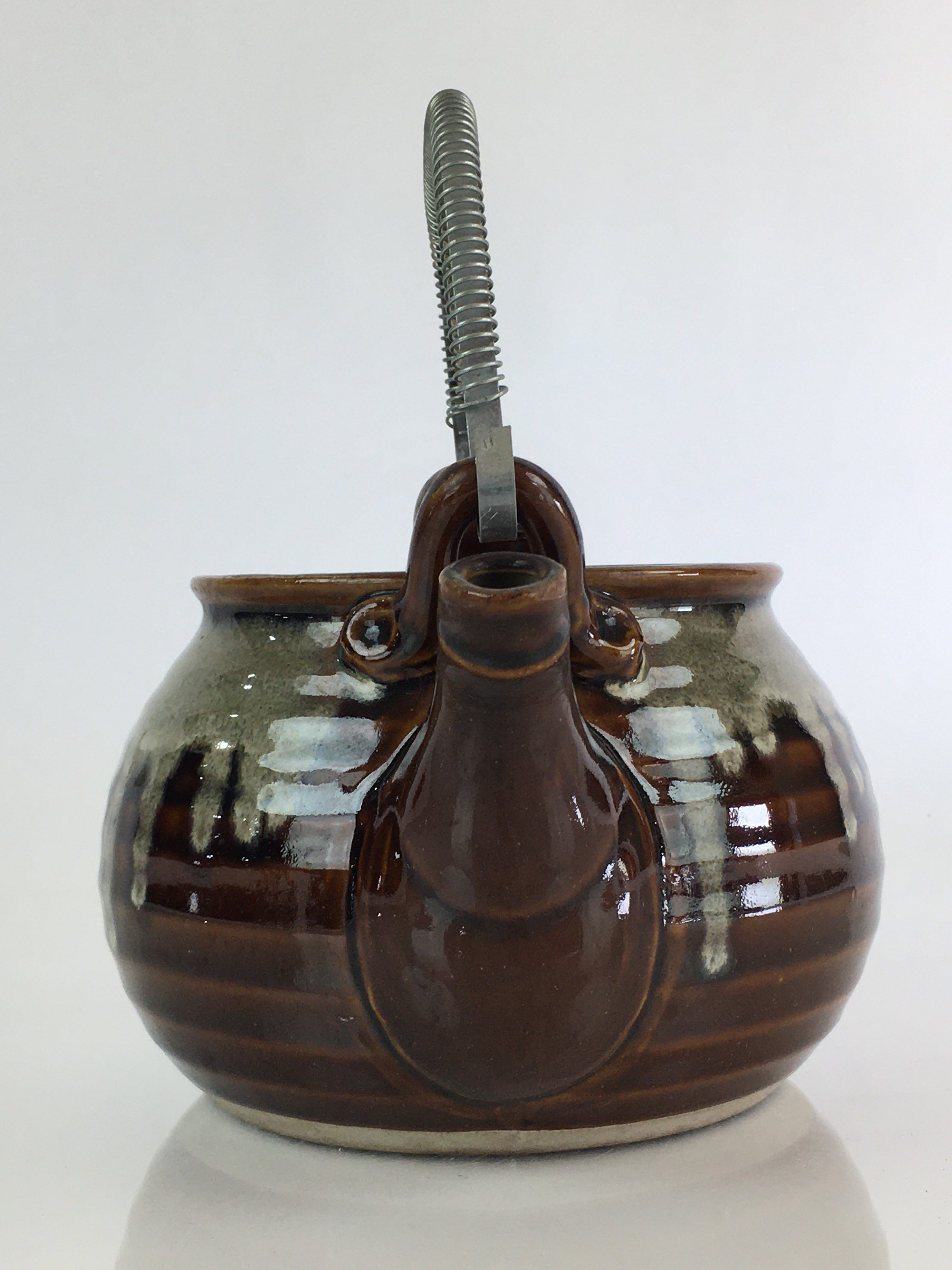 Japanese Ceramic Takatori Ware Large Teapot Vtg Ame-yu Brown Kyusu PY168