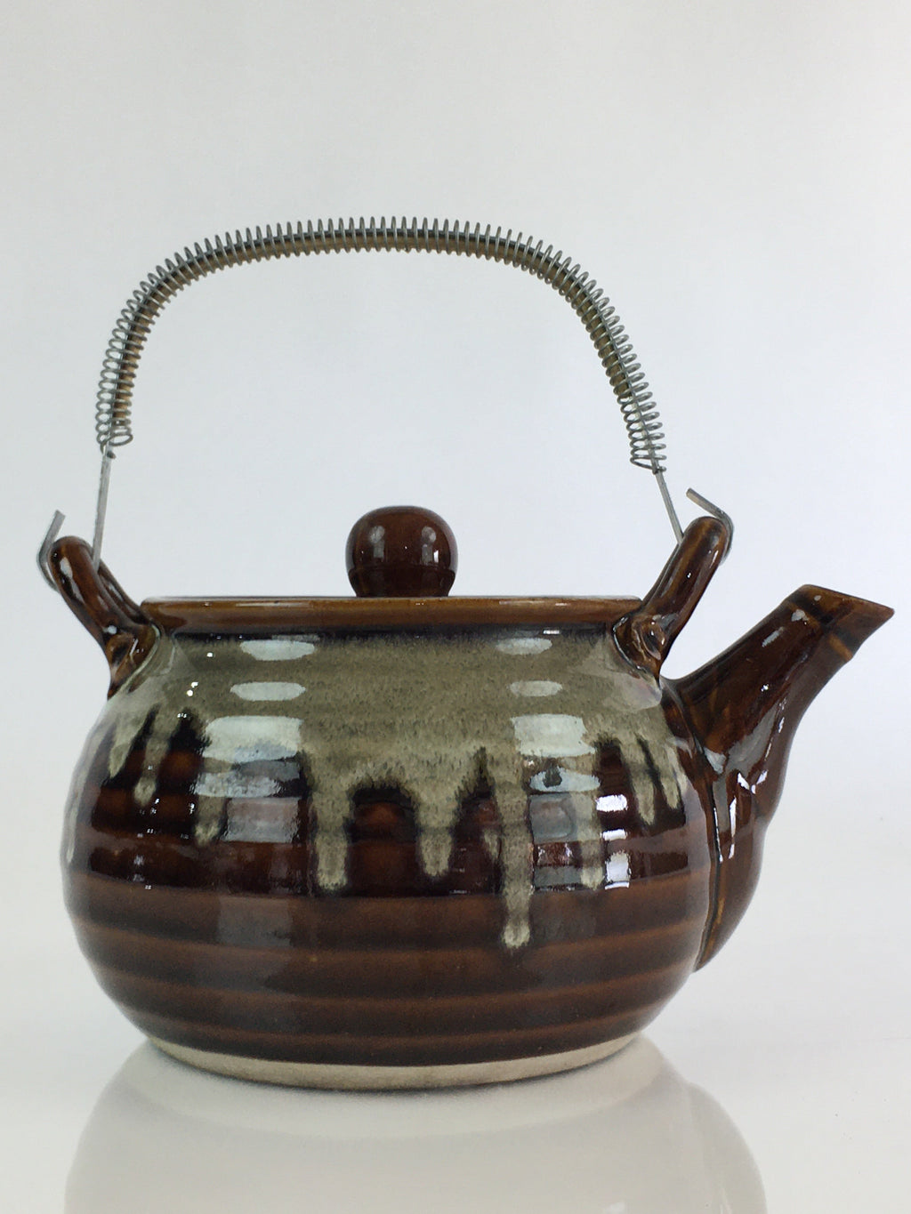 Japanese Ceramic Takatori Ware Large Teapot Vtg Ame-yu Brown Kyusu PY168
