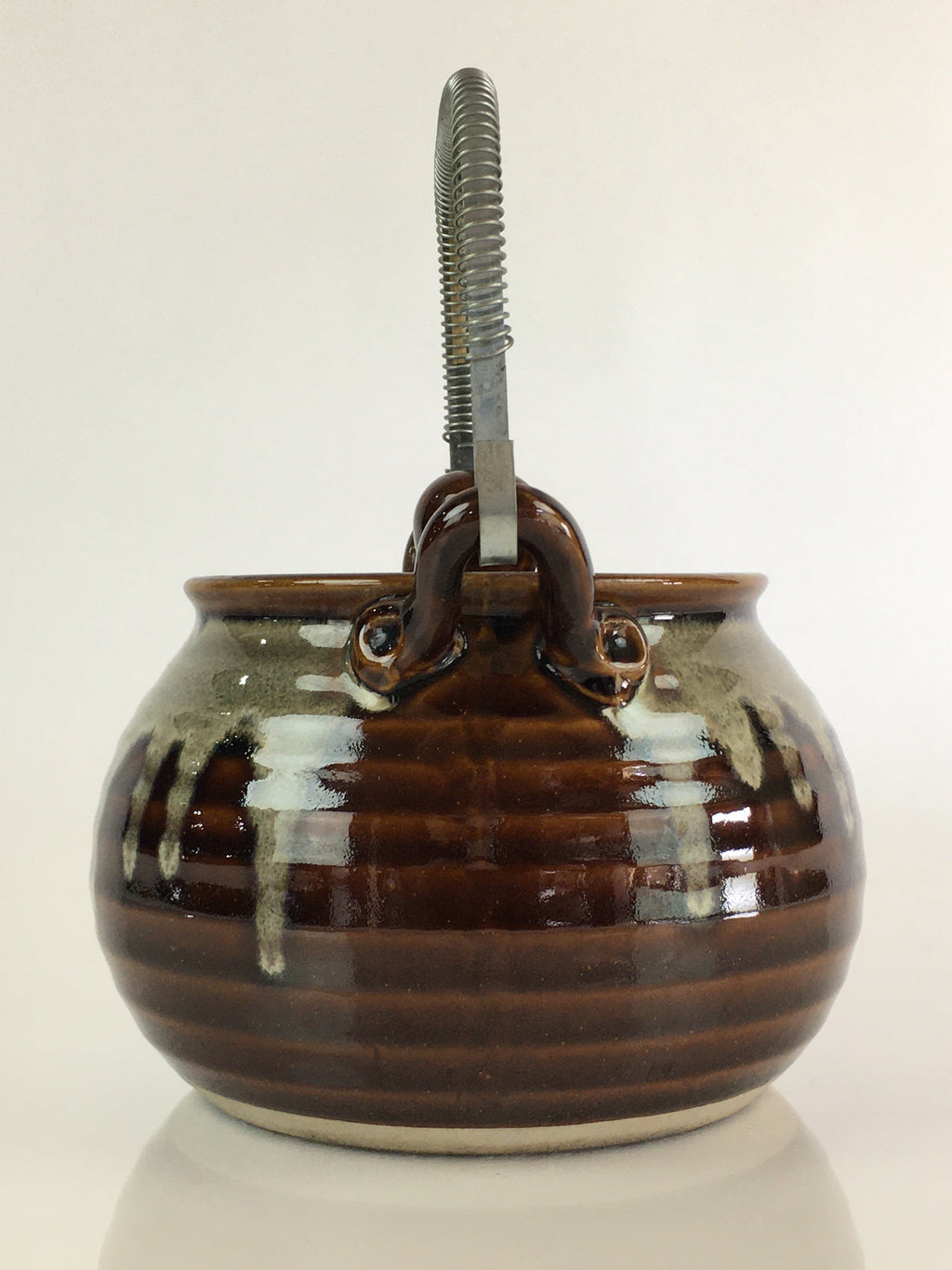 Japanese Ceramic Takatori Ware Large Teapot Vtg Ame-yu Brown Kyusu PY168