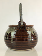 Japanese Ceramic Takatori Ware Large Teapot Vtg Ame-yu Brown Kyusu PY168