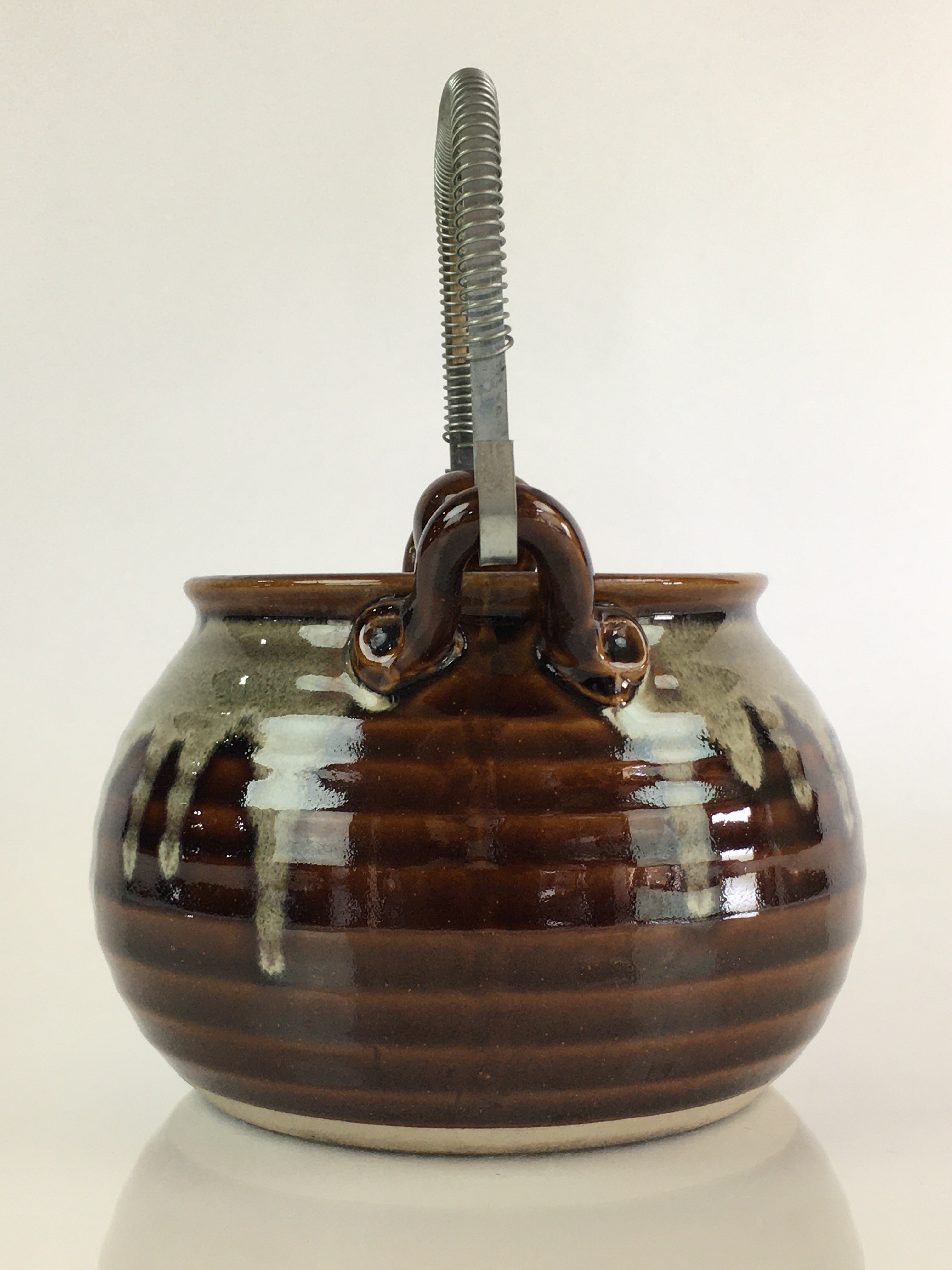 Japanese Ceramic Takatori Ware Large Teapot Vtg Ame-yu Brown Kyusu PY168