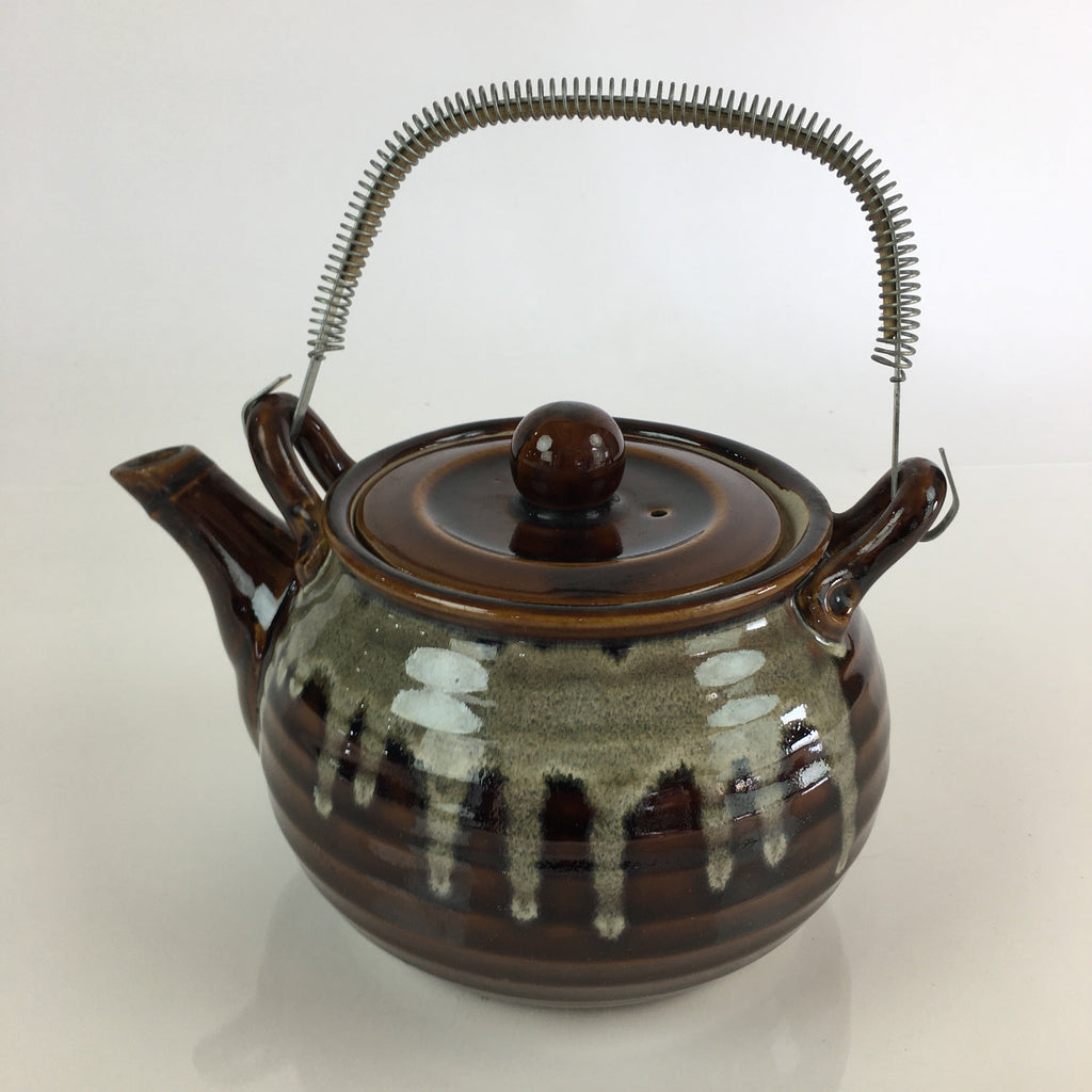 Japanese Ceramic Takatori Ware Large Teapot Vtg Ame-yu Brown Kyusu PY168