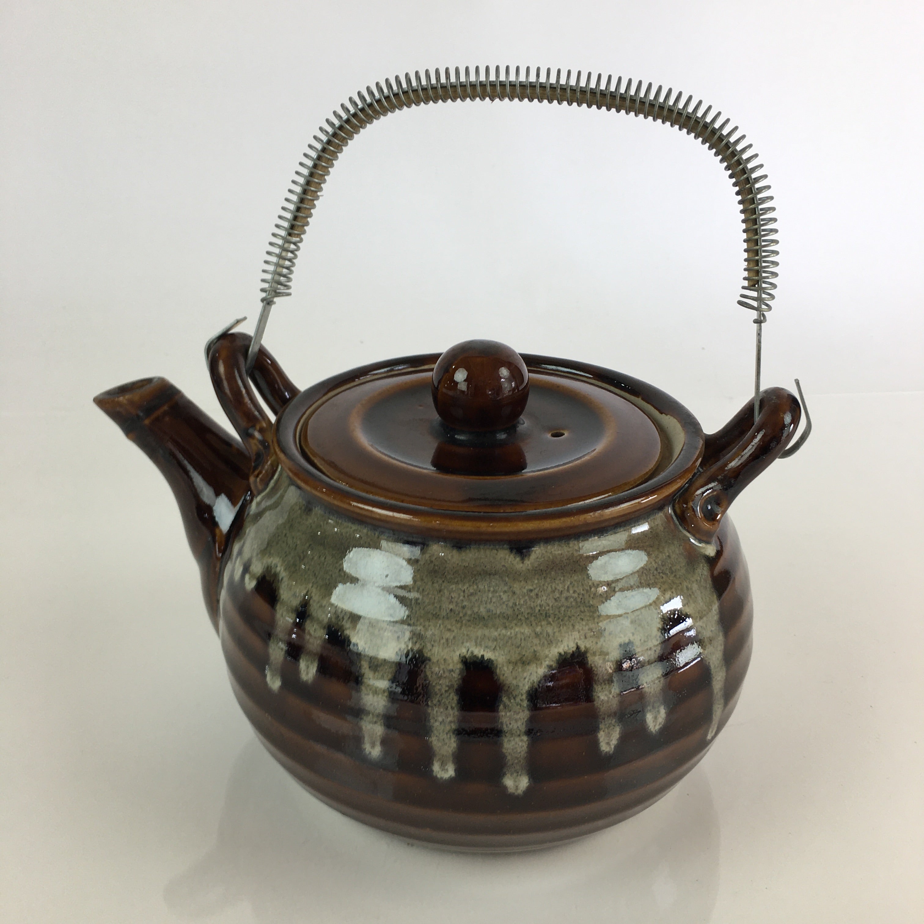 Japanese Ceramic Takatori Ware Large Teapot Vtg Ame-yu Brown Kyusu PY168