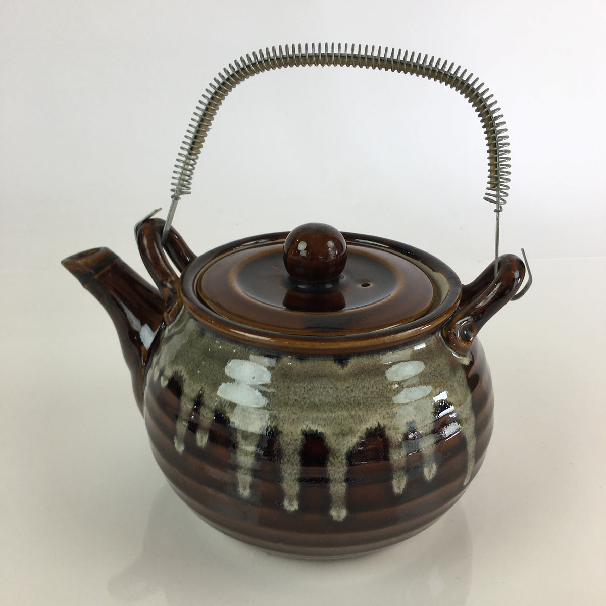 Japanese Ceramic Takatori Ware Large Teapot Vtg Ameyu Brown Kyusu PY1