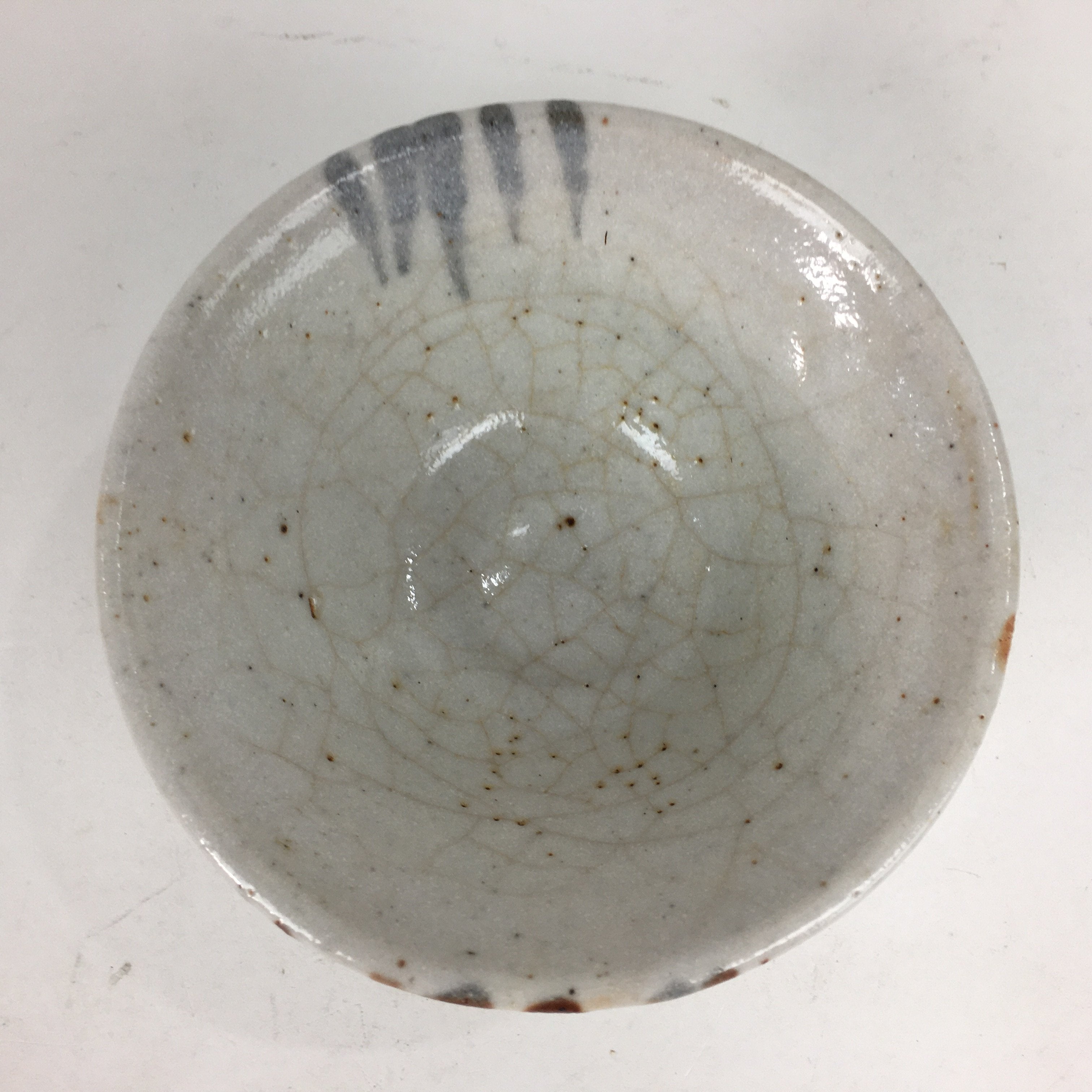Japanese Ceramic Tea Bowl Shino Ware Vtg Ceremony Chawan White Pottery GTB738