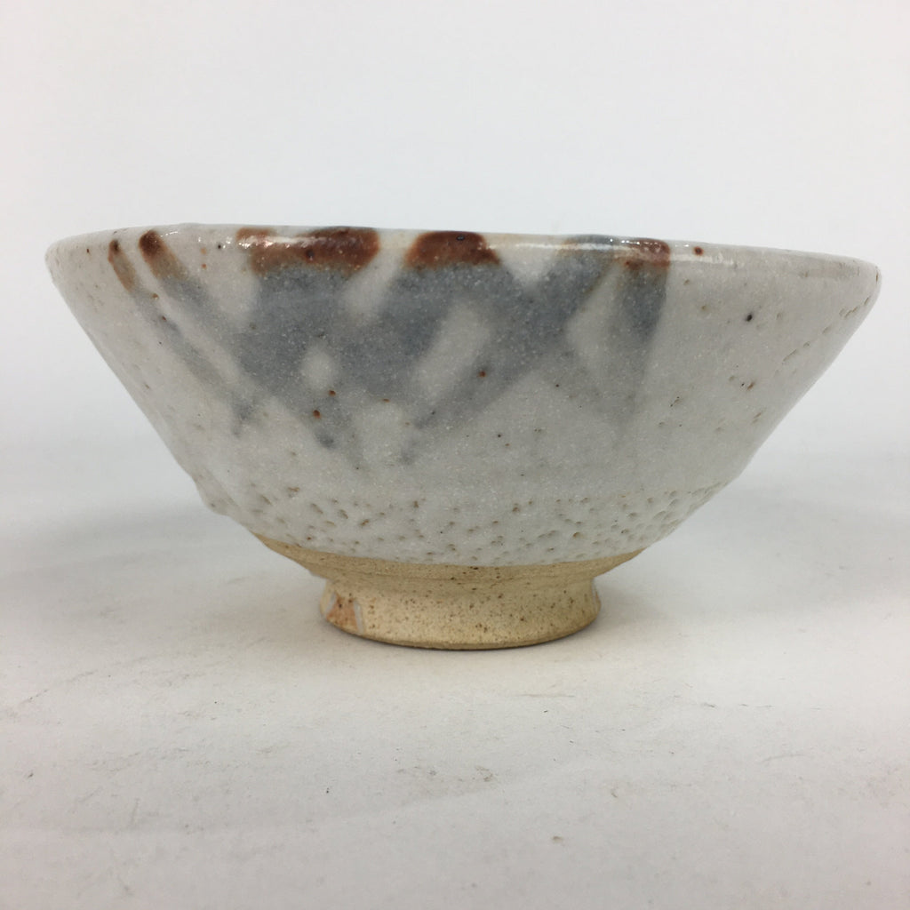 Japanese Ceramic Tea Bowl Shino Ware Vtg Ceremony Chawan White Pottery GTB738