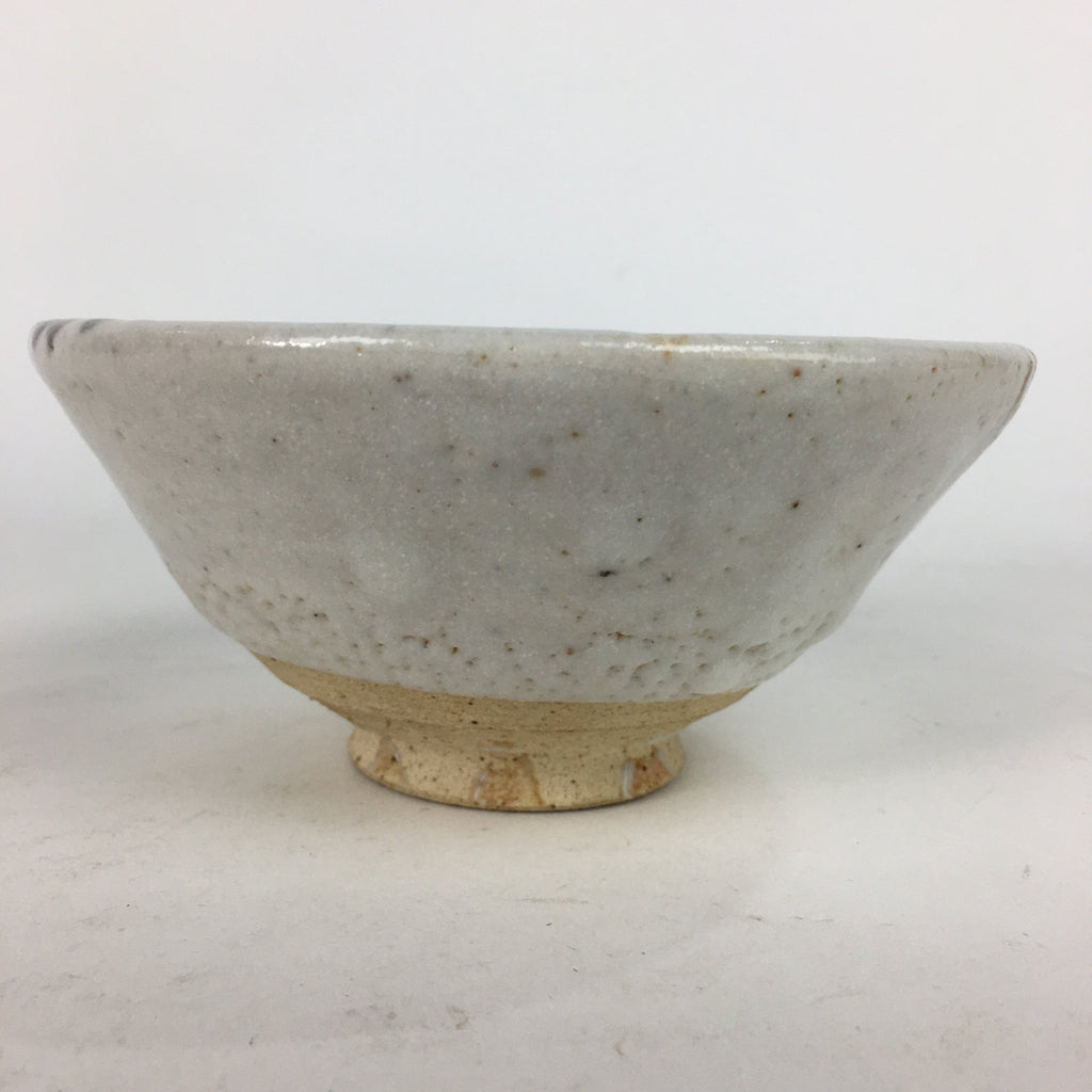 Japanese Ceramic Tea Bowl Shino Ware Vtg Ceremony Chawan White Pottery GTB738