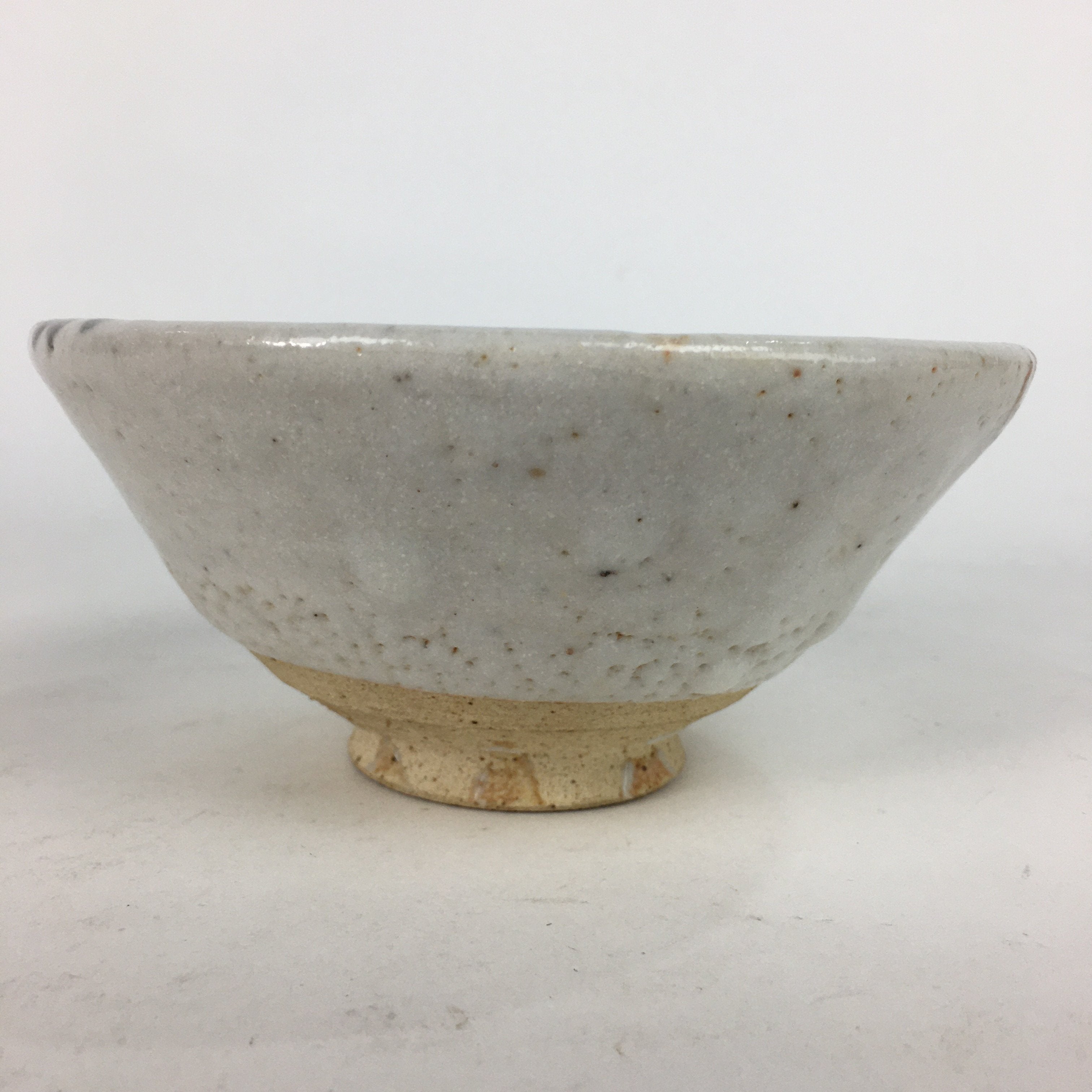 Japanese Ceramic Tea Bowl Shino Ware Vtg Ceremony Chawan White Pottery GTB738