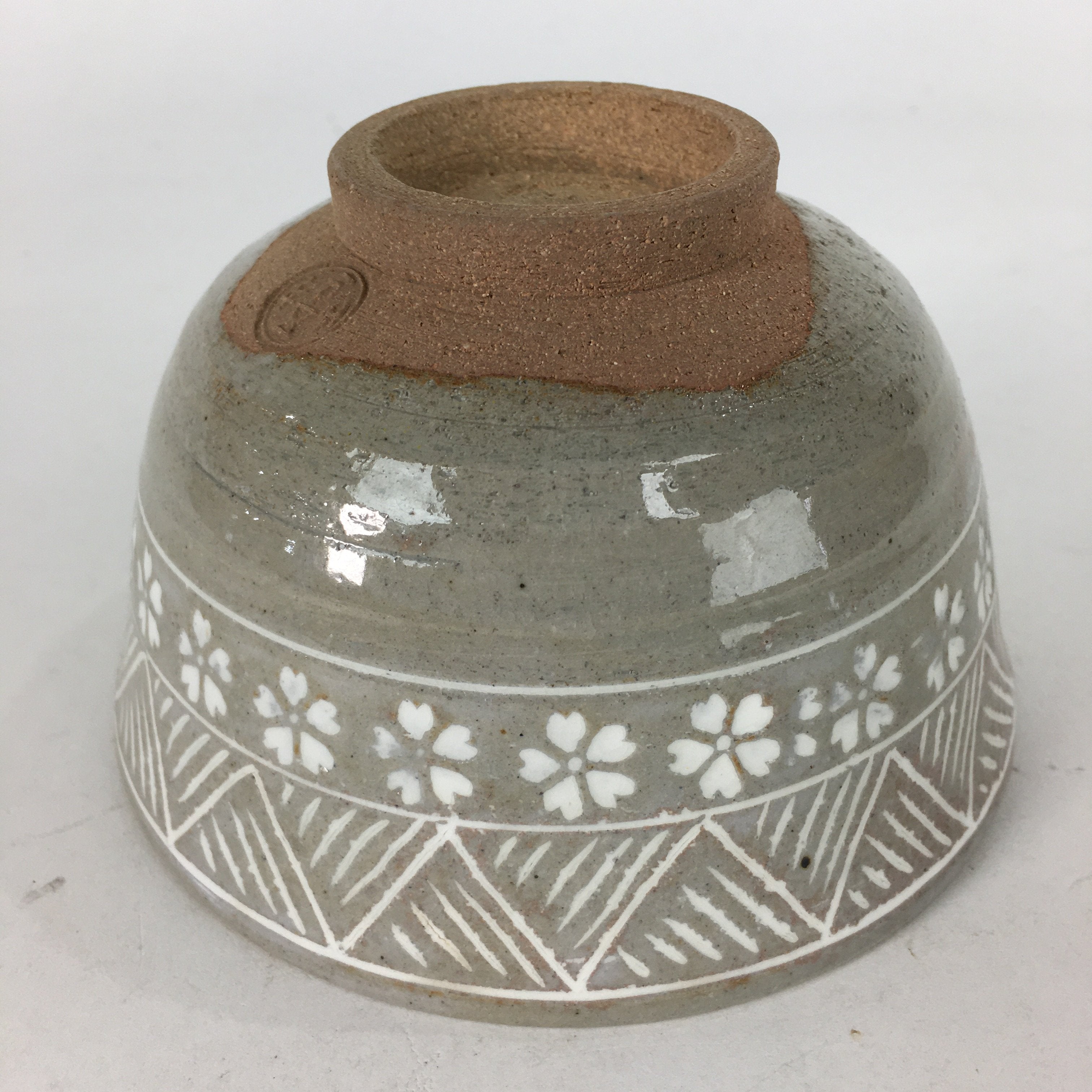 Japanese Ceramic Tea Bowl Vtg Ceremony Chawan Flower Pattern Pottery GTB740