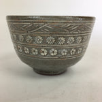 Japanese Ceramic Tea Bowl Vtg Ceremony Chawan Flower Pattern Pottery GTB762