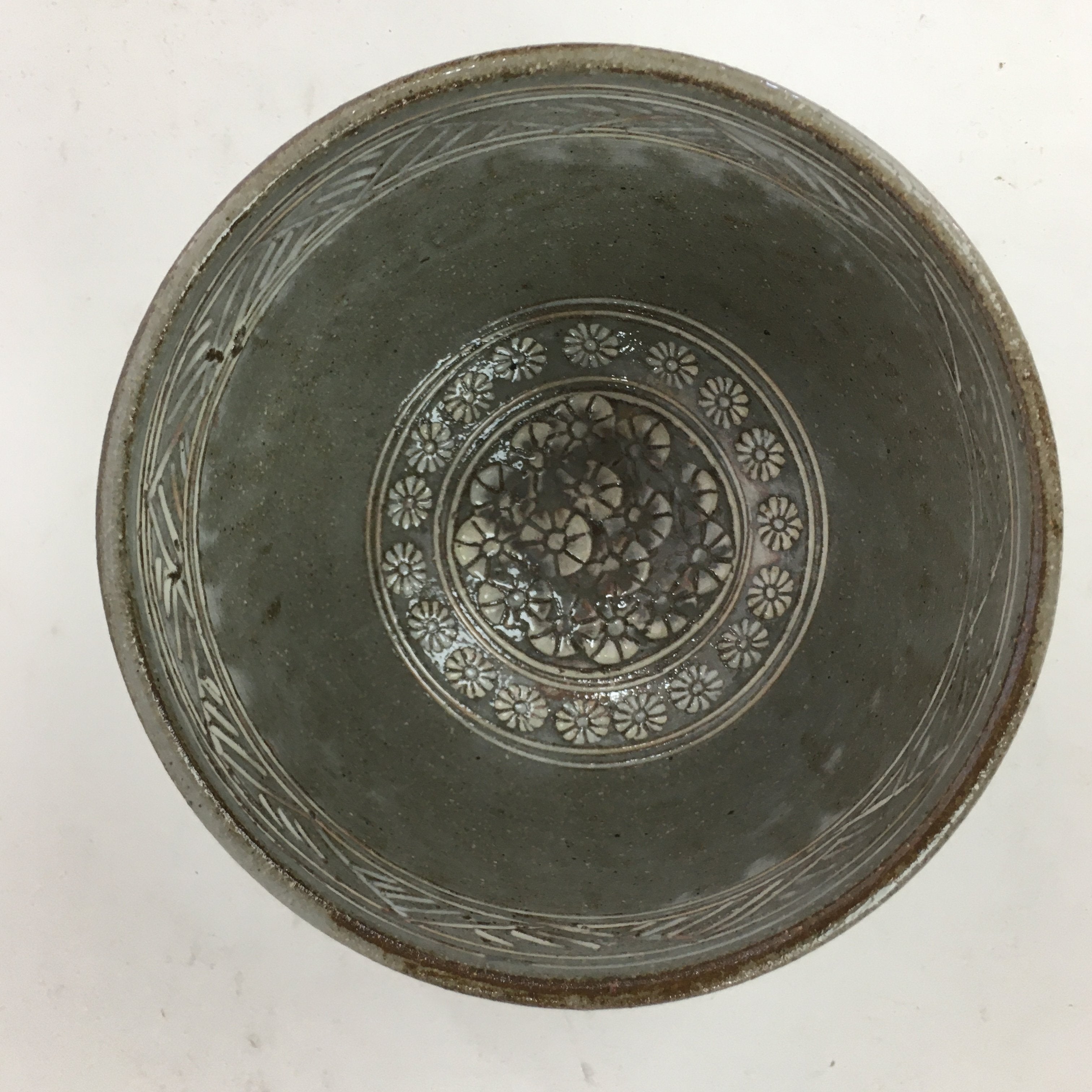 Japanese Ceramic Tea Bowl Vtg Ceremony Chawan Flower Pattern Pottery GTB762