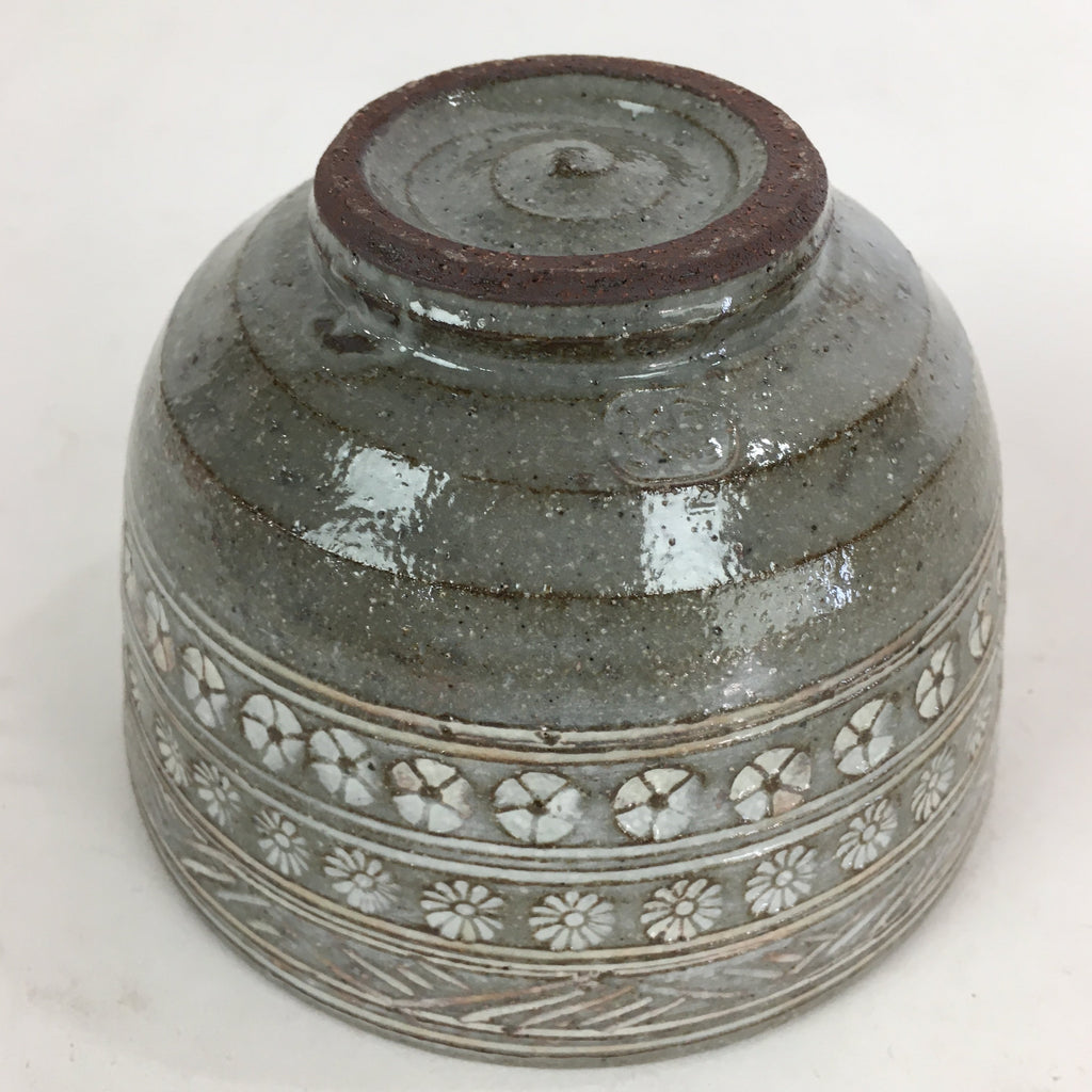 Japanese Ceramic Tea Bowl Vtg Ceremony Chawan Flower Pattern Pottery GTB762