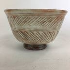 Japanese Ceramic Tea Bowl Vtg Ceremony Chawan Flower Pattern White Pink GTB763