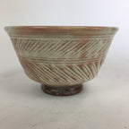 Japanese Ceramic Tea Bowl Vtg Ceremony Chawan Flower Pattern White Pink GTB764