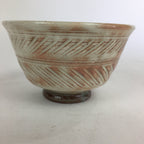Japanese Ceramic Tea Bowl Vtg Ceremony Chawan Flower Pattern White Pink GTB764