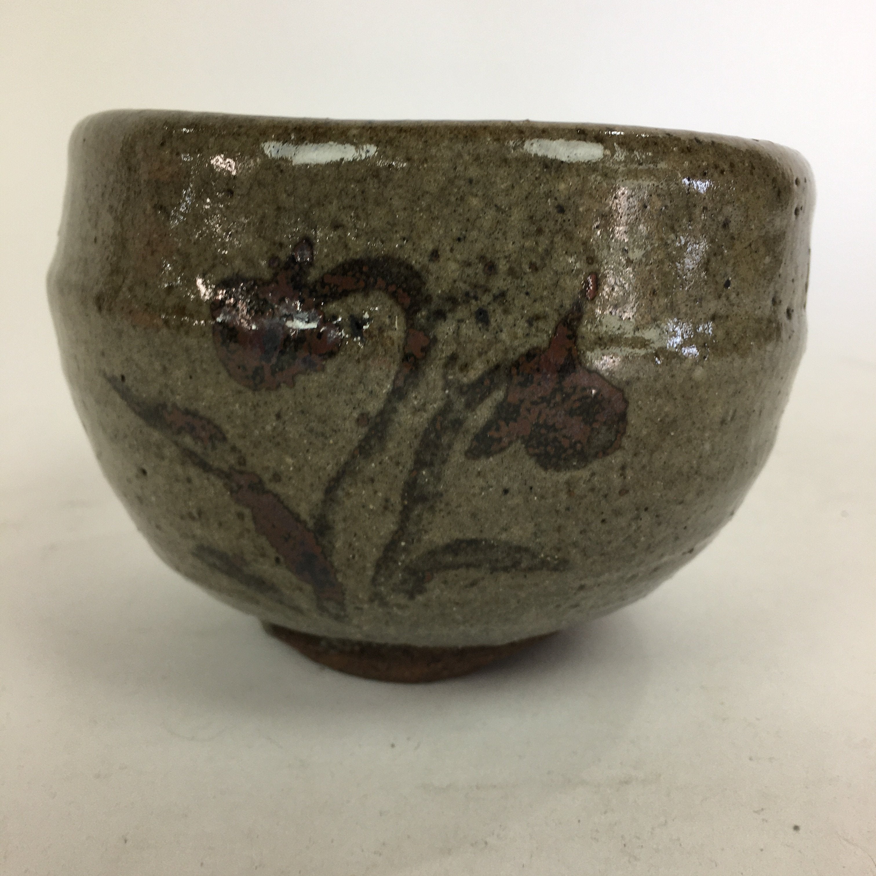 Japanese Ceramic Tea Bowl Vtg Ceremony Chawan Gray Flower Design GTB768