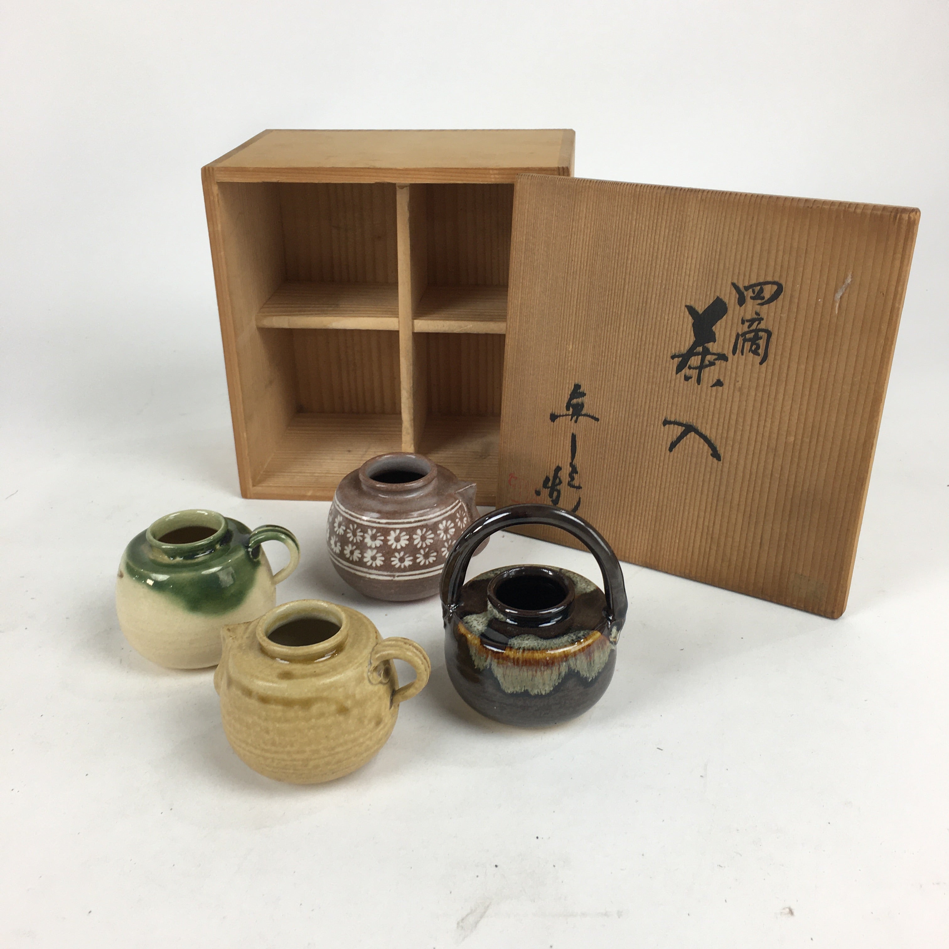 Japanese Ceramic Tea Caddy 4pc Set Vtg Chaire Container Sado Ceremony PX583