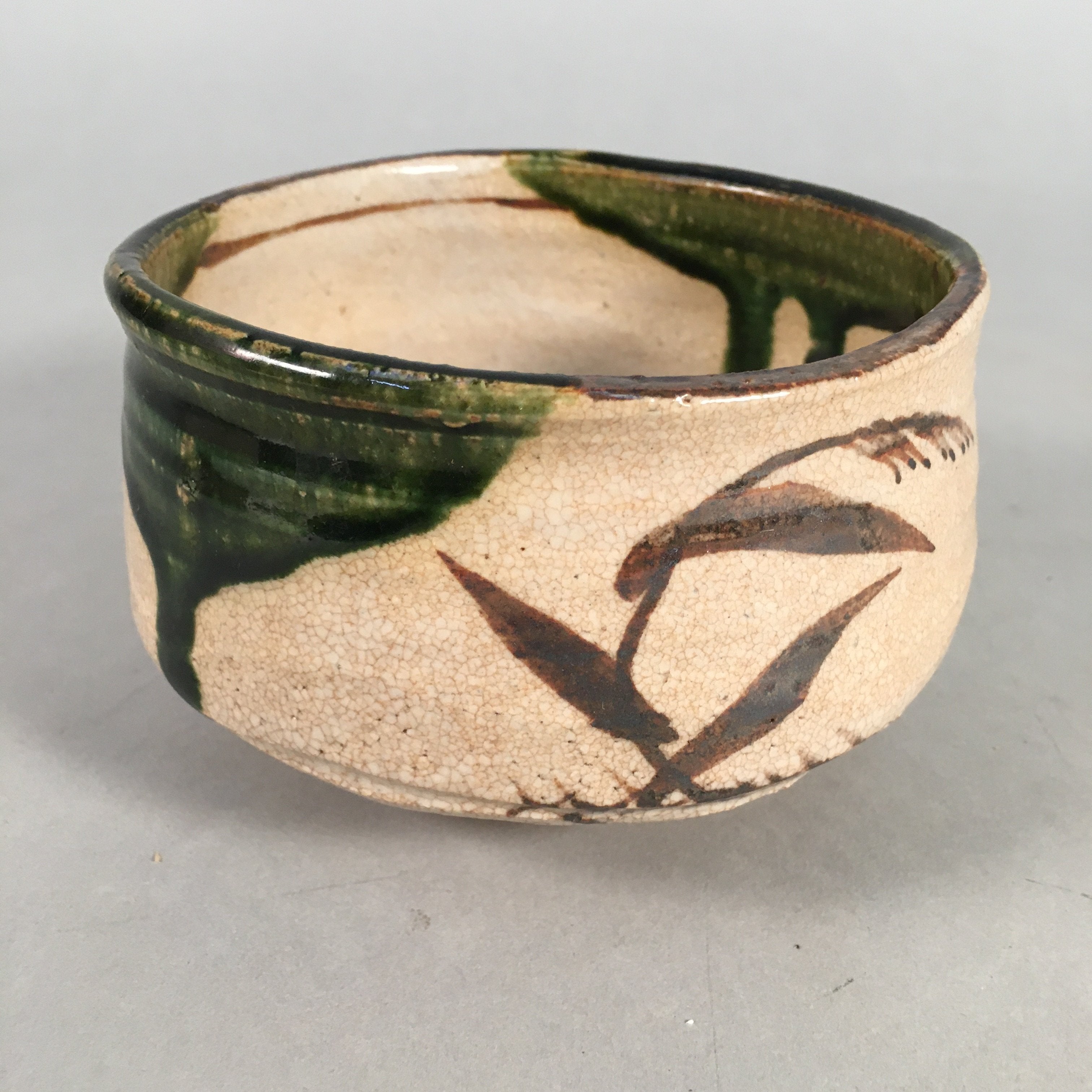 Japanese Ceramic Tea Ceremony Bowl Chawan Oribe ware Vtg Pottery GTB678
