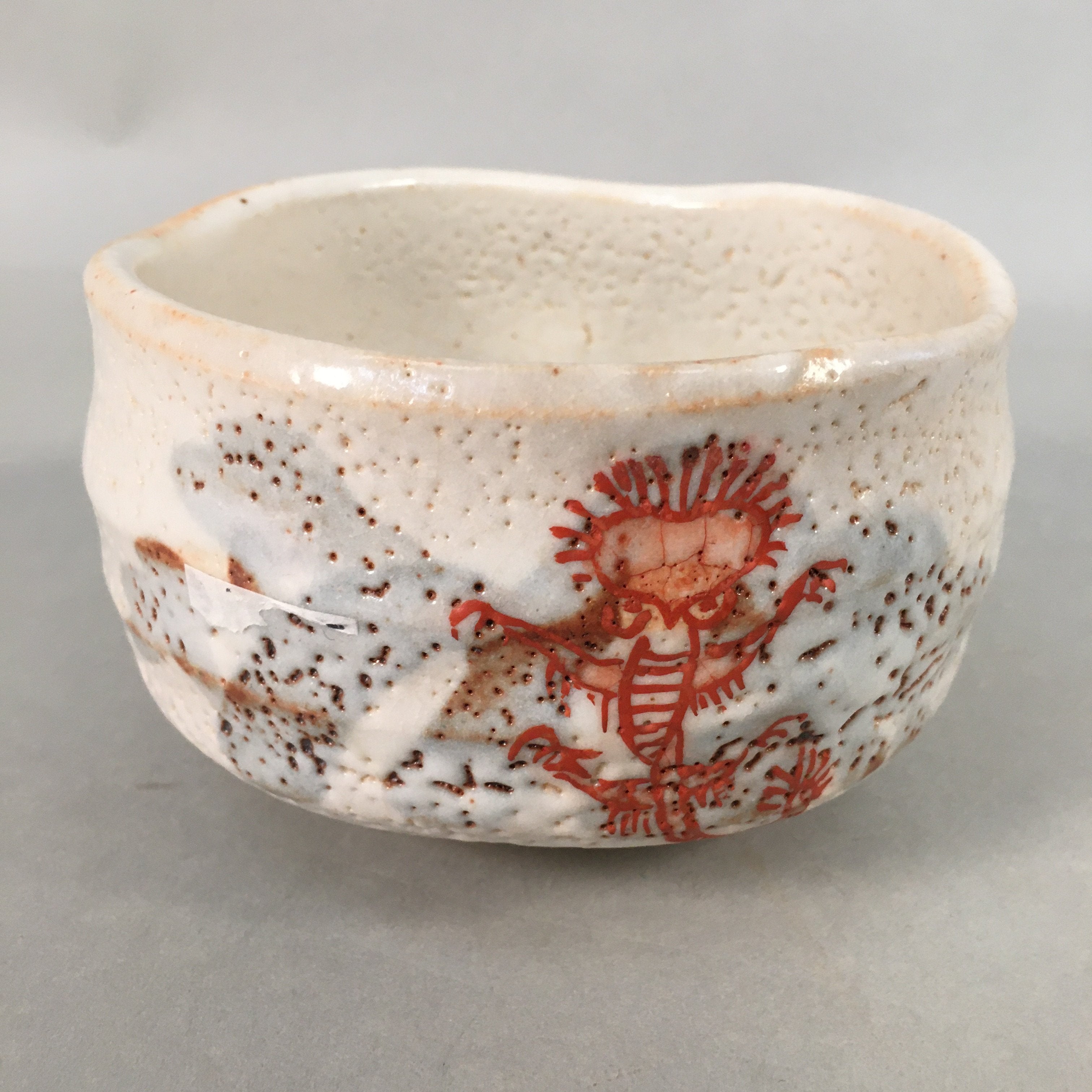 Japanese Ceramic Tea Ceremony Bowl Chawan Shino ware Vtg Pottery GTB691