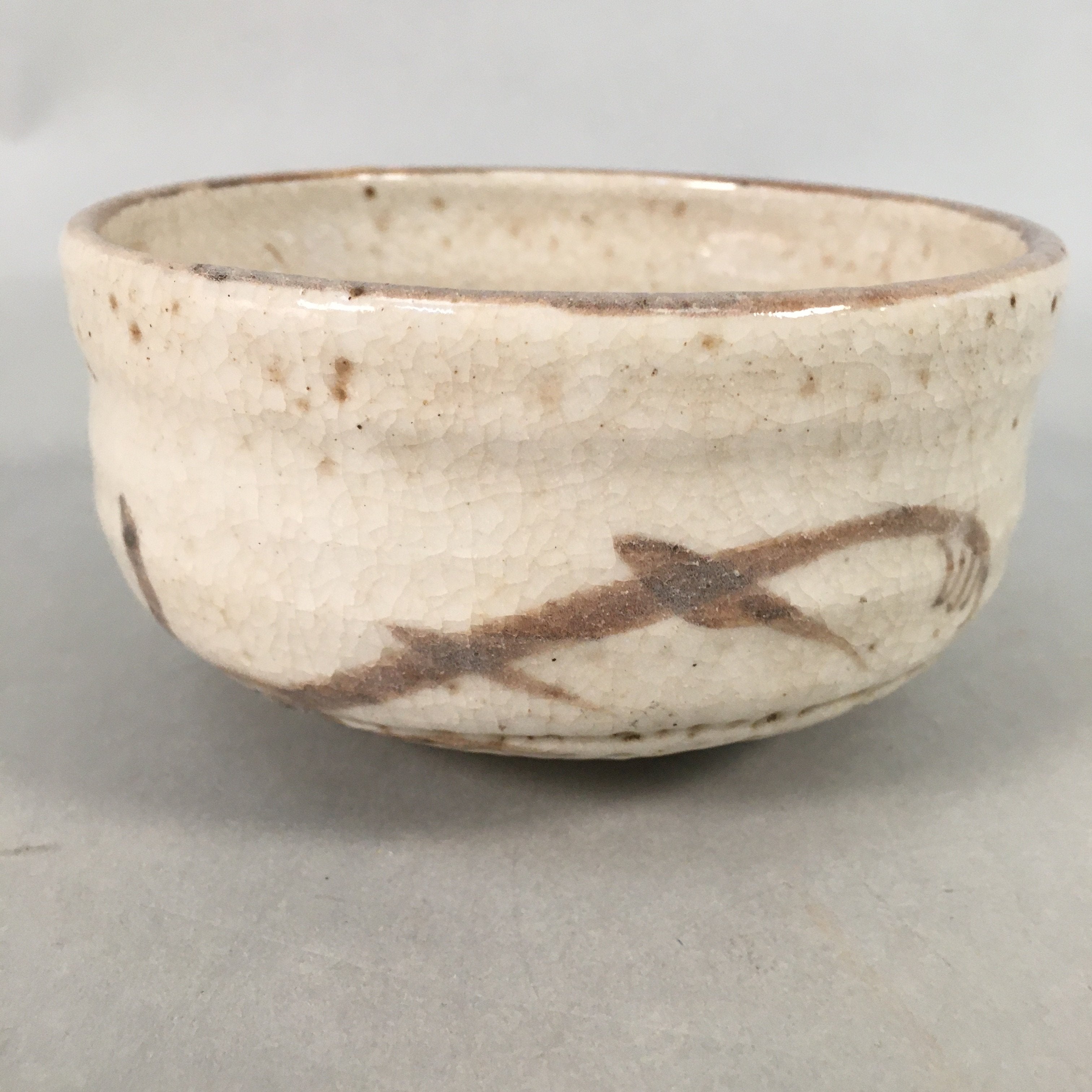 Japanese Ceramic Tea Ceremony Bowl Chawan Shino ware Vtg Pottery GTB692