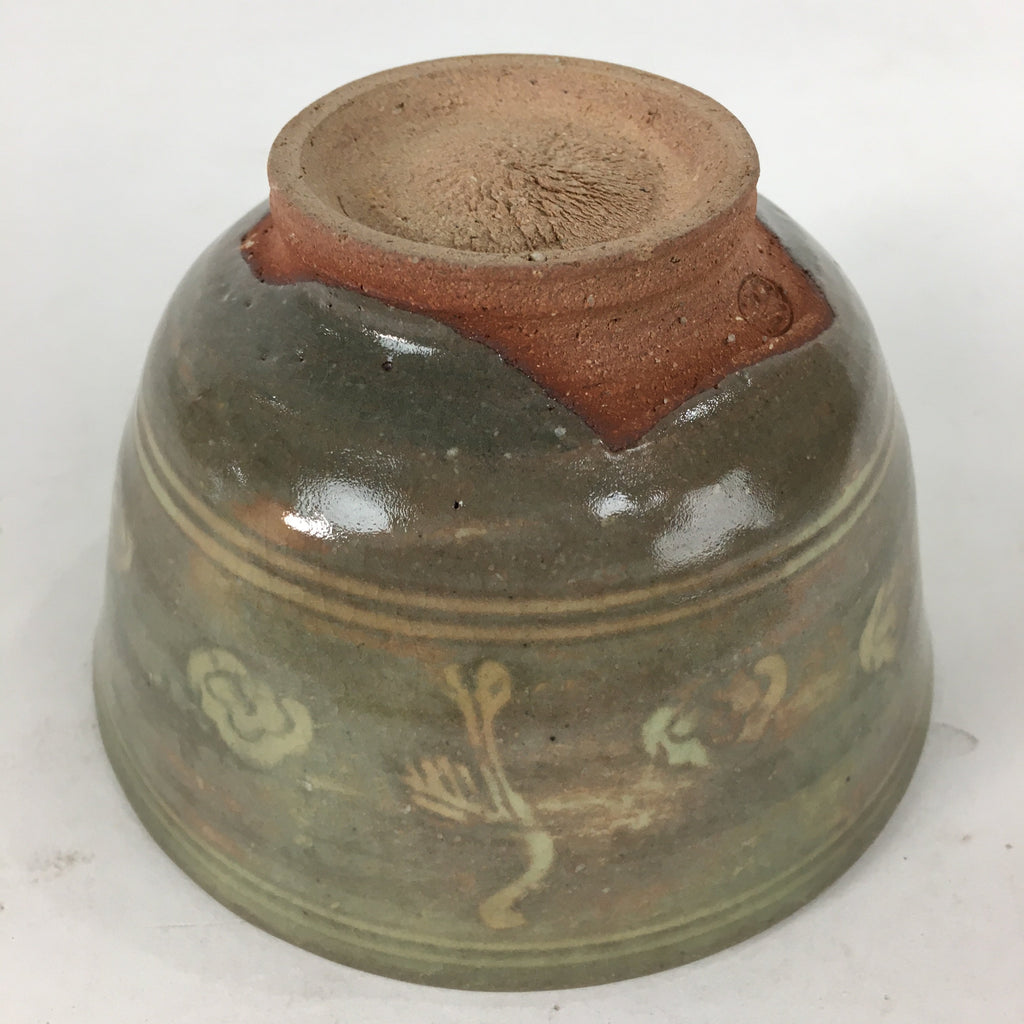 Japanese Ceramic Tea Ceremony Bowl Chawan Vtg Brown Pottery Crane GTB749