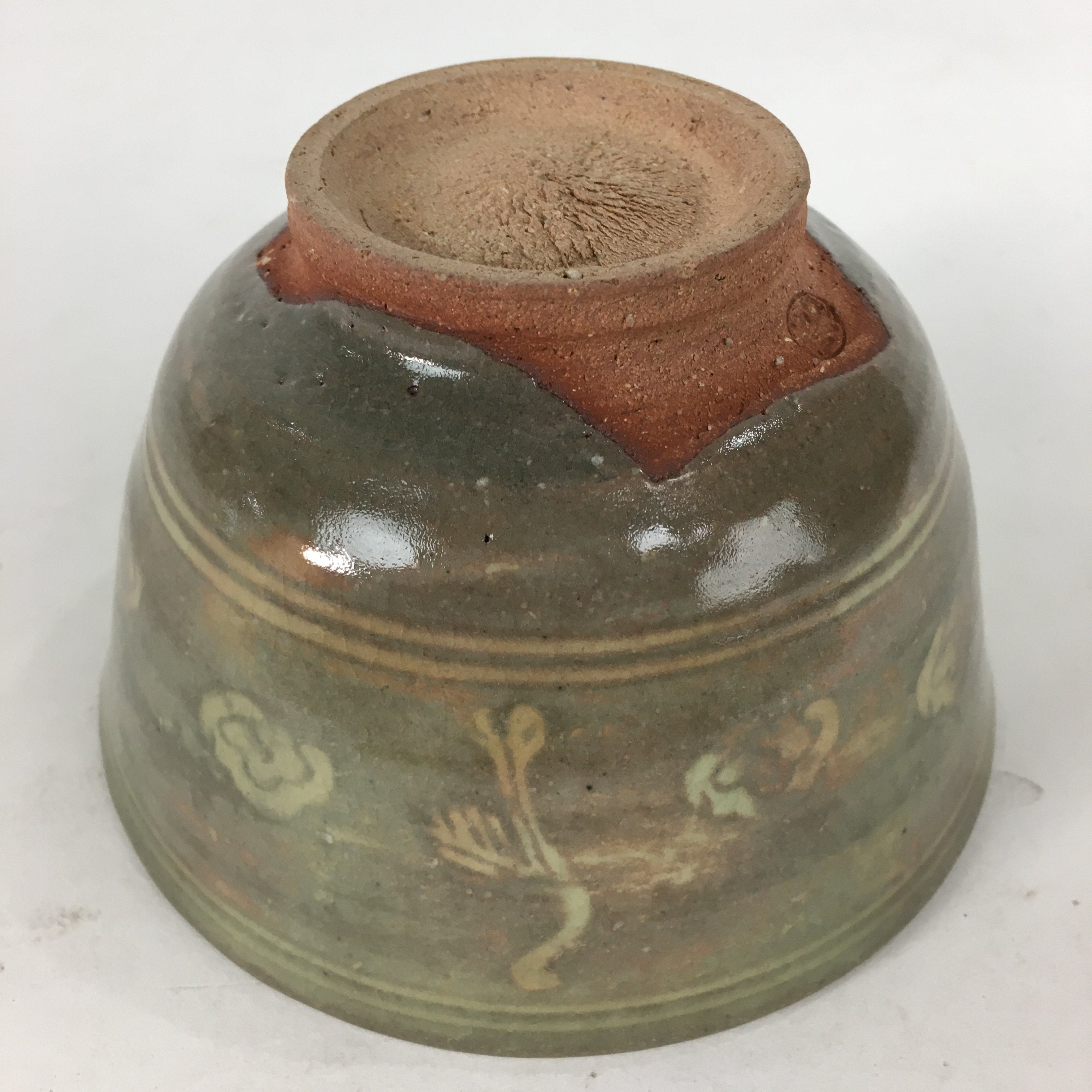 Japanese Ceramic Tea Ceremony Bowl Chawan Vtg Brown Pottery Crane GTB749