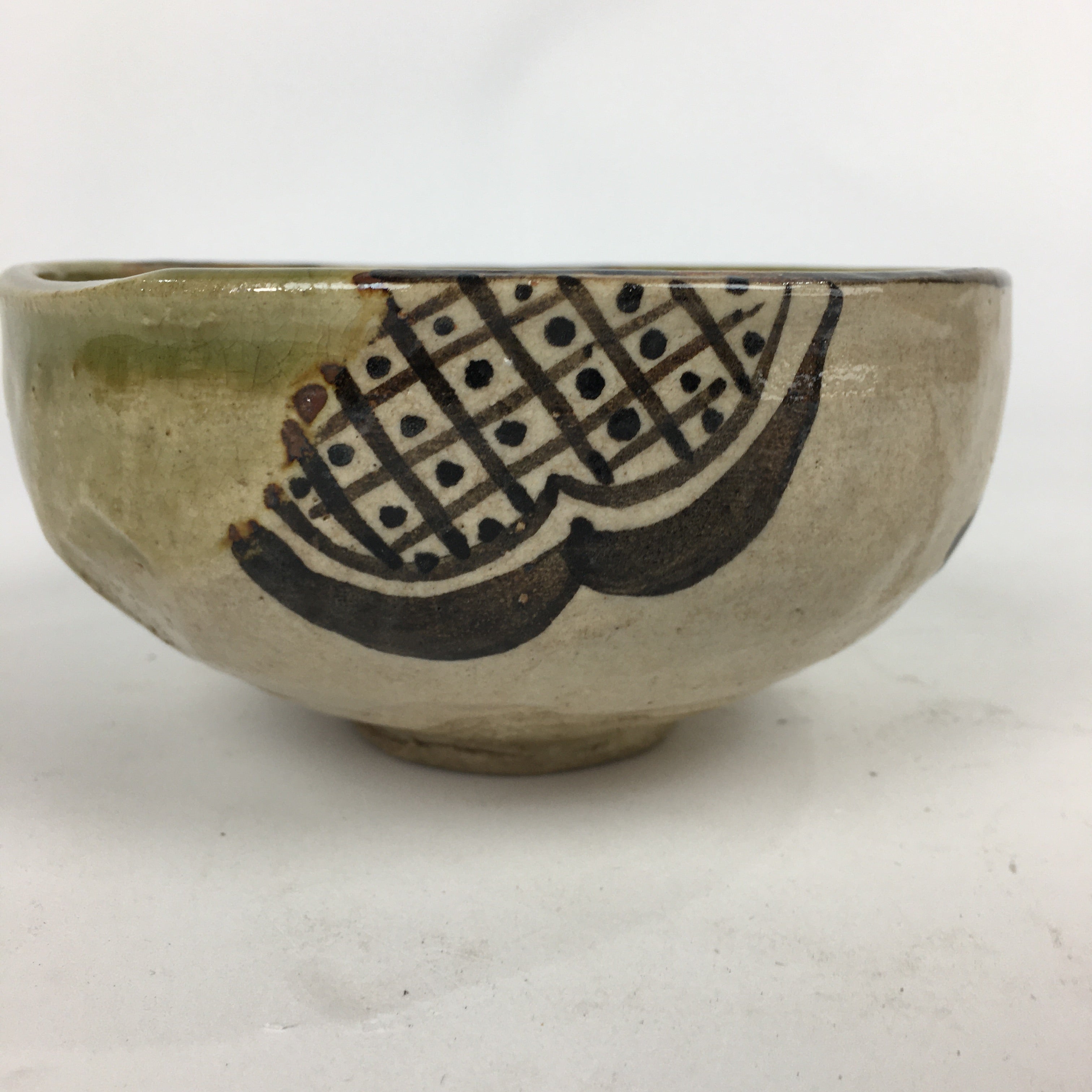 Japanese Ceramic Tea Ceremony Bowl Chawan Vtg Matcha Oribe Ware GTB829
