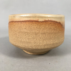 Japanese Ceramic Tea Ceremony Bowl Chawan Vtg Pottery Beige Gold GTB684