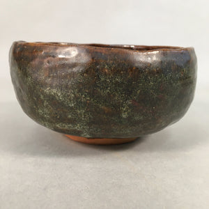 Japanese Ceramic Tea Ceremony Bowl Chawan Vtg Pottery Brown Green GTB697