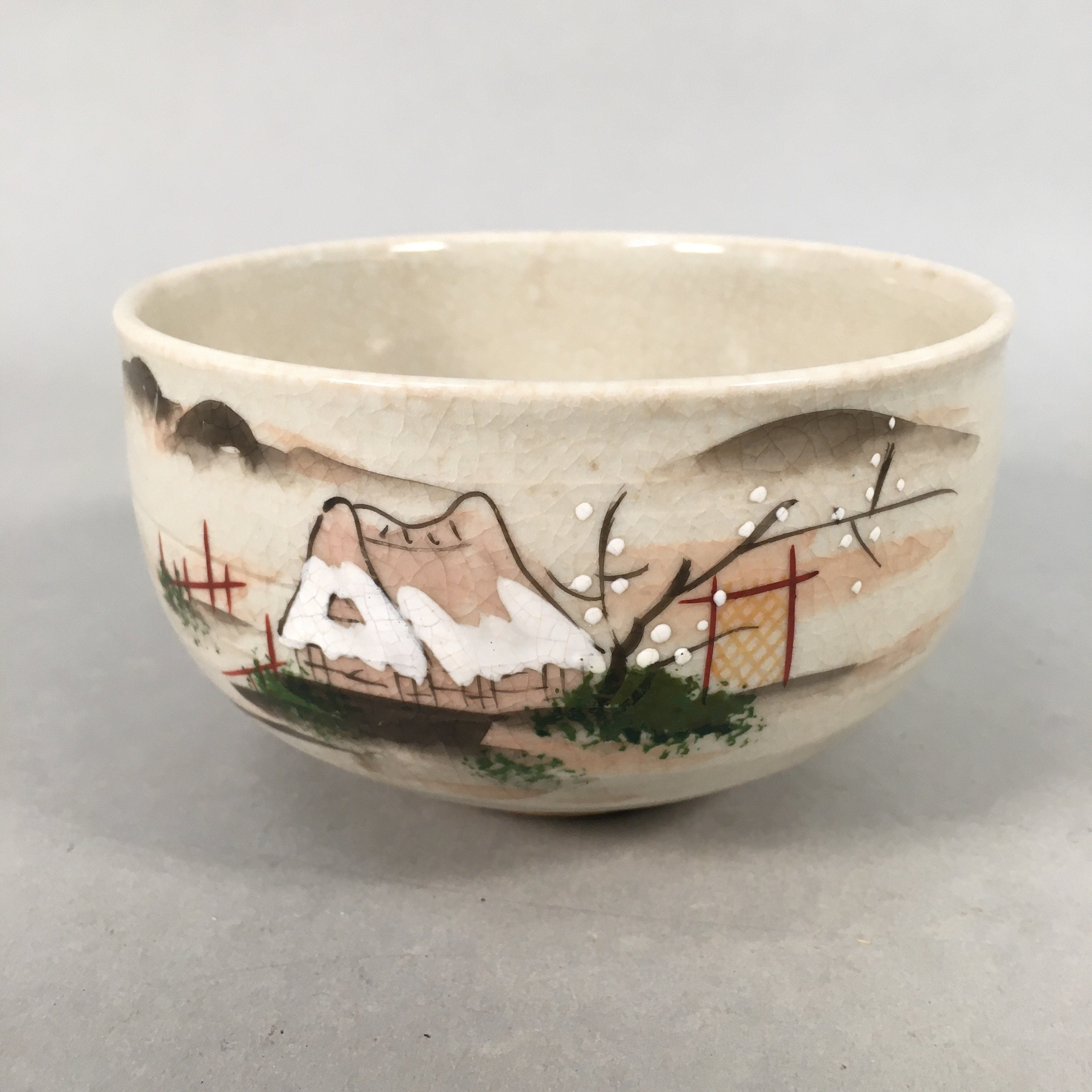 Japanese Ceramic Tea Ceremony Bowl Chawan Vtg Pottery Crackle Glaze GTB688