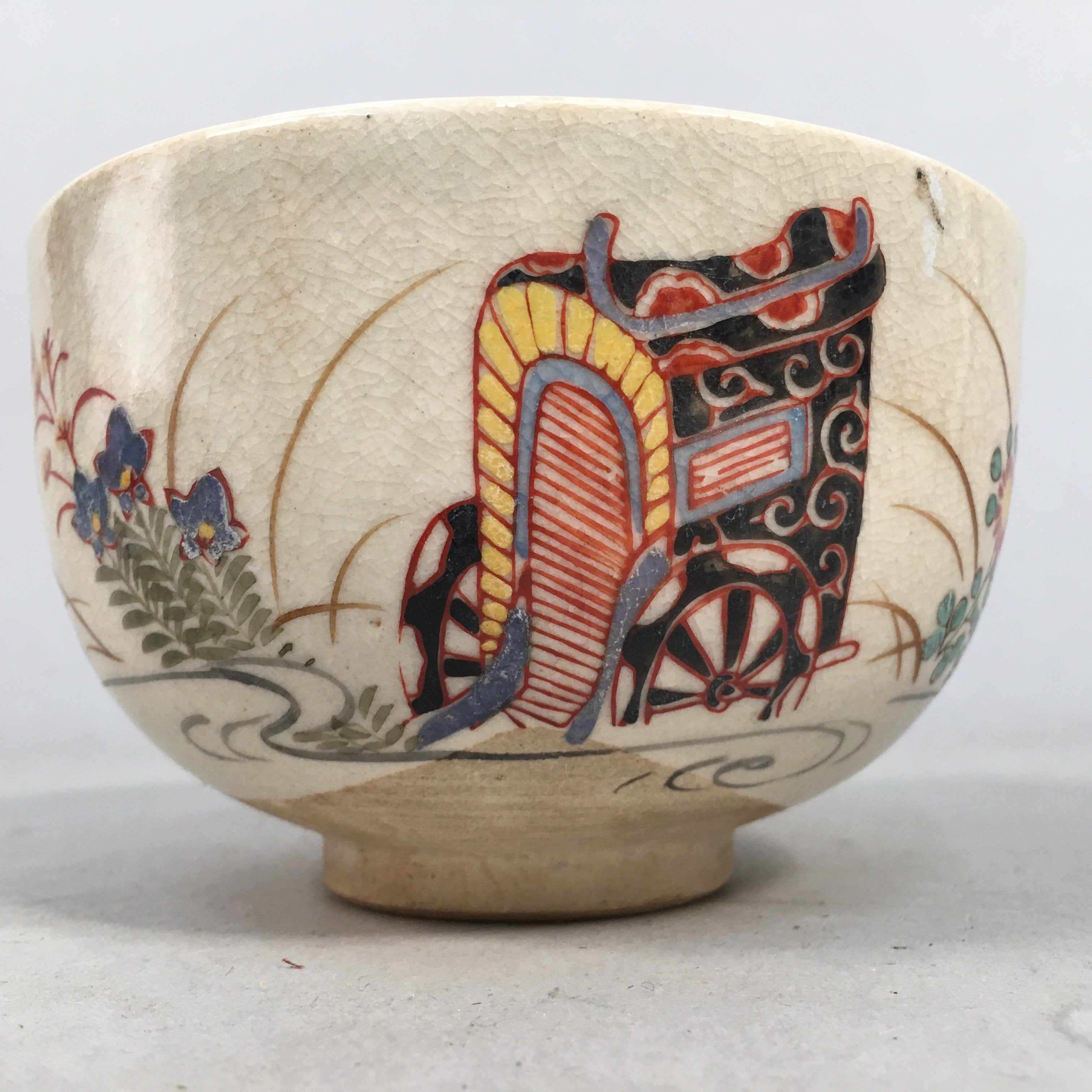 Japanese Ceramic Tea Ceremony Bowl Kyo ware Chawan Vtg Pottery GTB665
