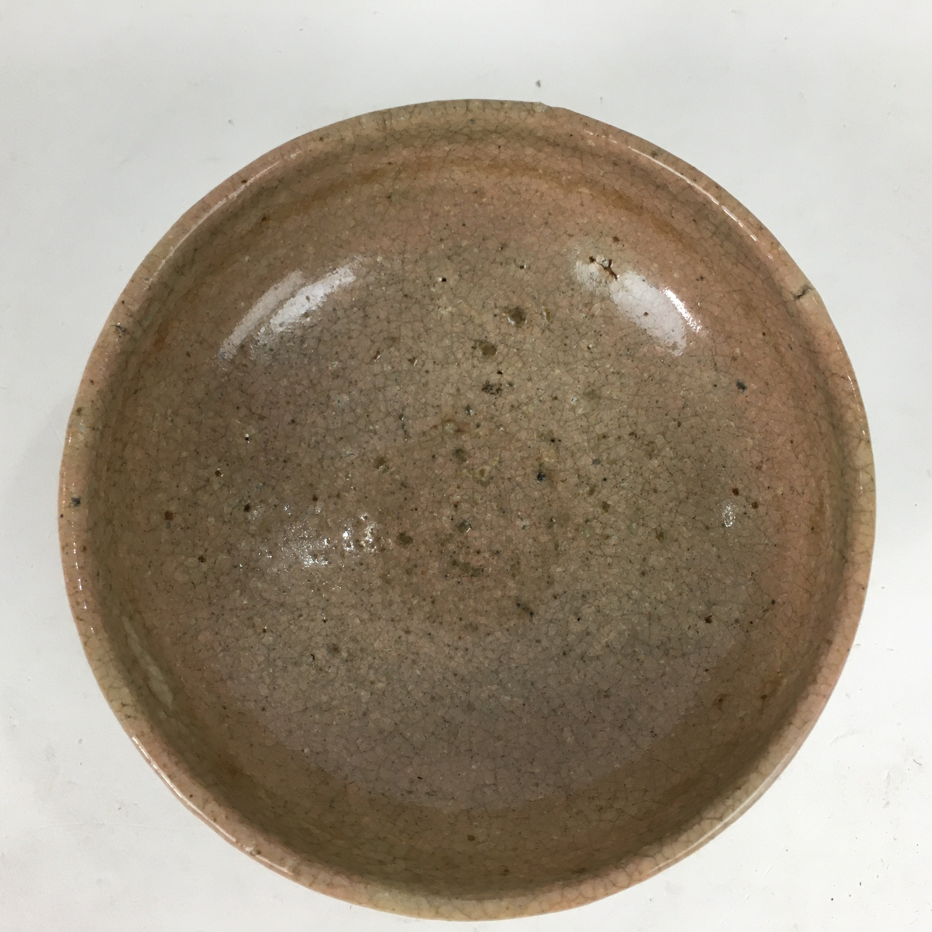 Japanese Ceramic Tea Ceremony Bowl Vtg Brown Summer Flat Chawan GTB748