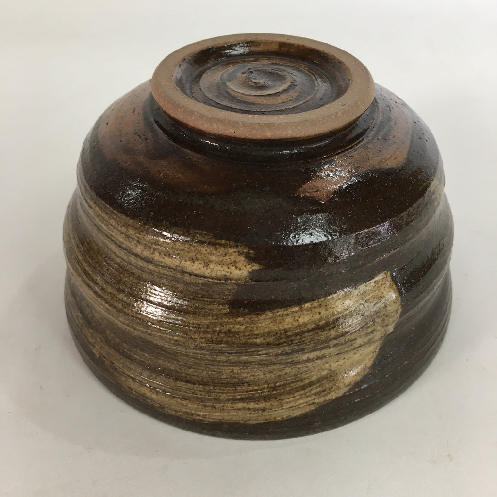 Japanese Ceramic Tea Ceremony Bowl Vtg Chawan Brown Finger Line Pottery GTB735