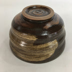 Japanese Ceramic Tea Ceremony Bowl Vtg Chawan Brown Finger Line Pottery GTB735
