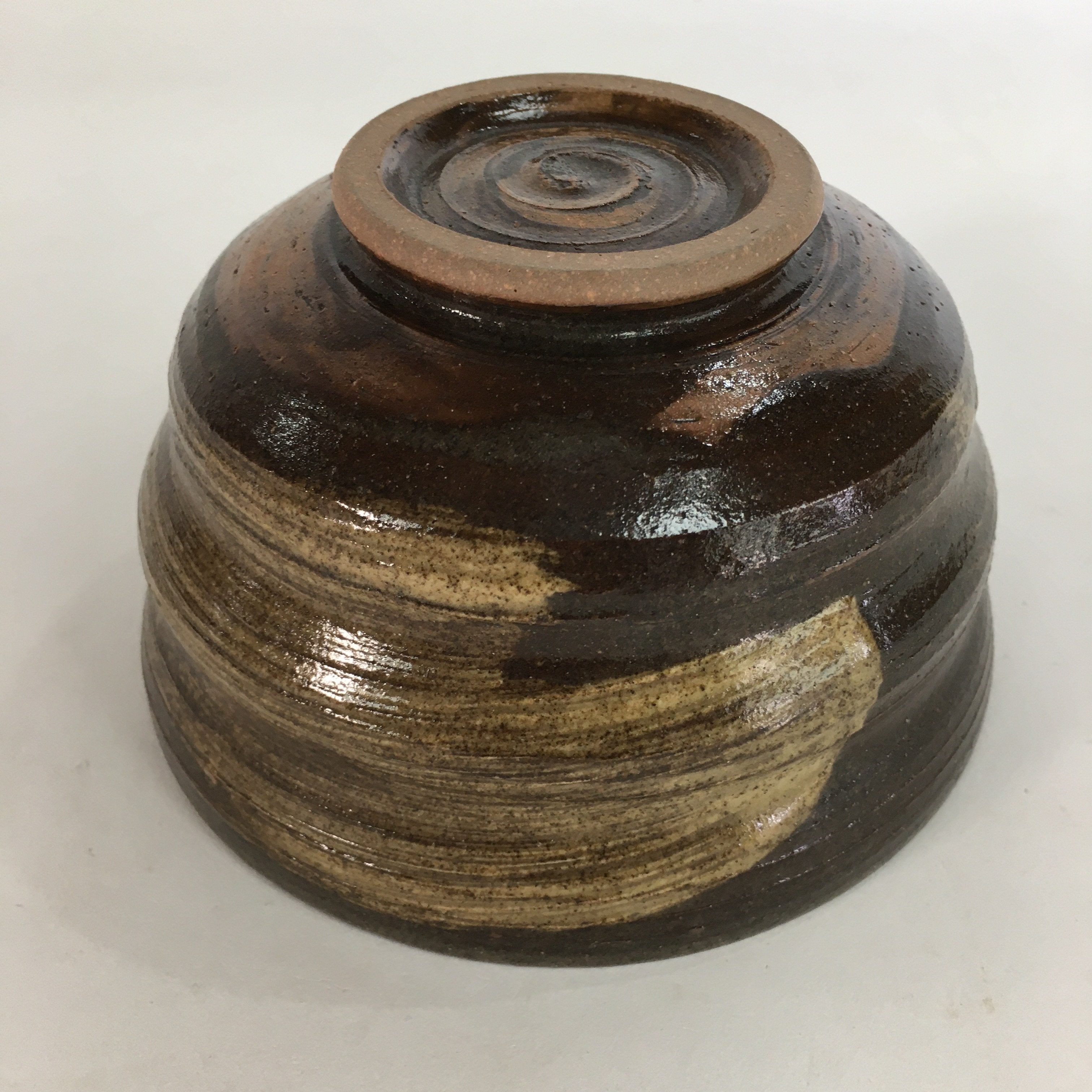 Japanese Ceramic Tea Ceremony Bowl Vtg Chawan Brown Finger Line Pottery GTB735