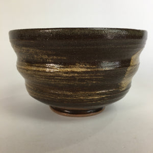 Japanese Ceramic Tea Ceremony Bowl Vtg Chawan Brown Finger Line Pottery GTB735