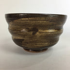 Japanese Ceramic Tea Ceremony Bowl Vtg Chawan Brown Finger Line Pottery GTB735