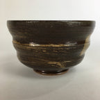 Japanese Ceramic Tea Ceremony Bowl Vtg Chawan Brown Finger Line Pottery GTB735