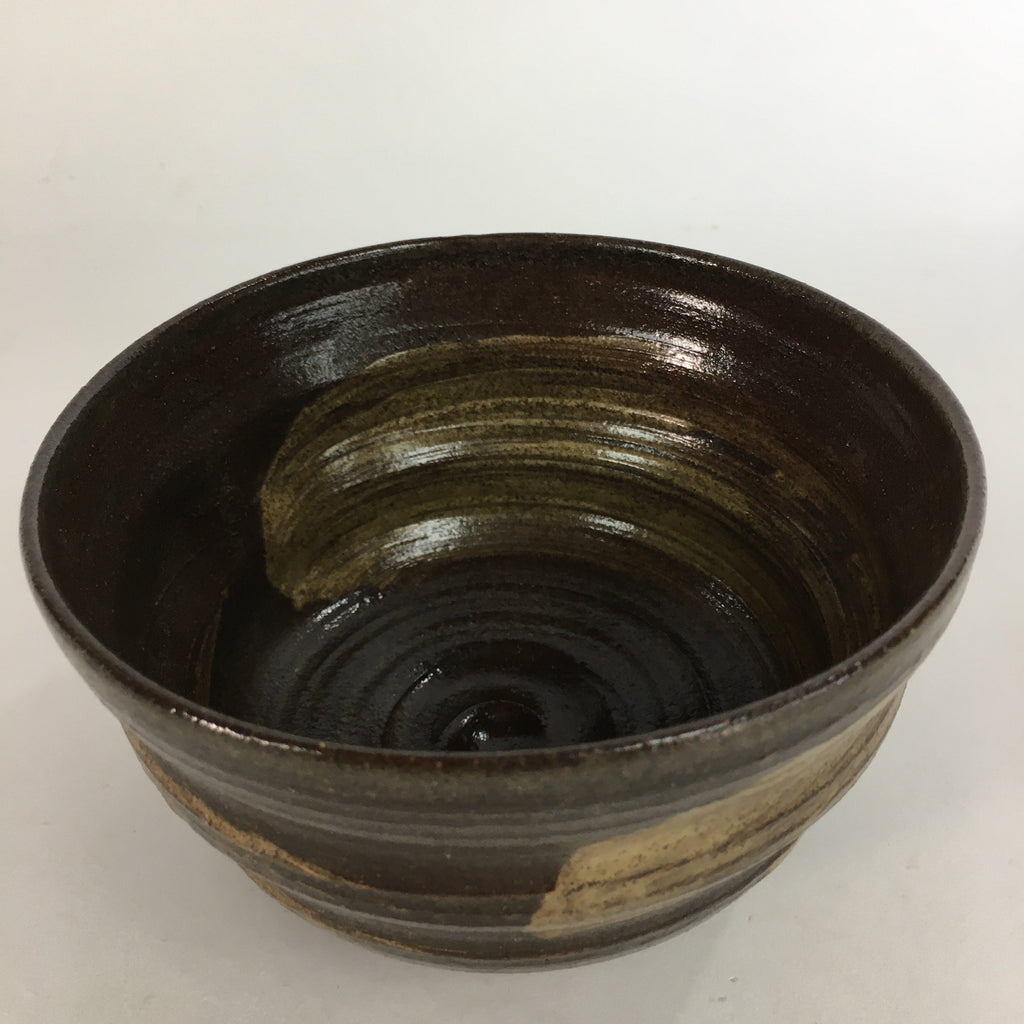 Japanese Ceramic Tea Ceremony Bowl Vtg Chawan Brown Finger Line Pottery GTB735