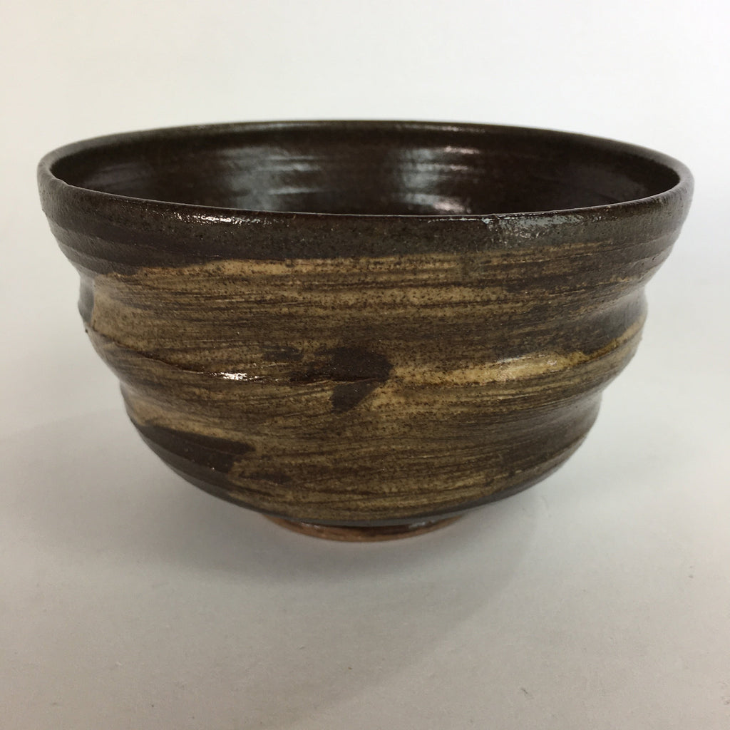 Japanese Ceramic Tea Ceremony Bowl Vtg Chawan Brown Finger Line Pottery GTB735