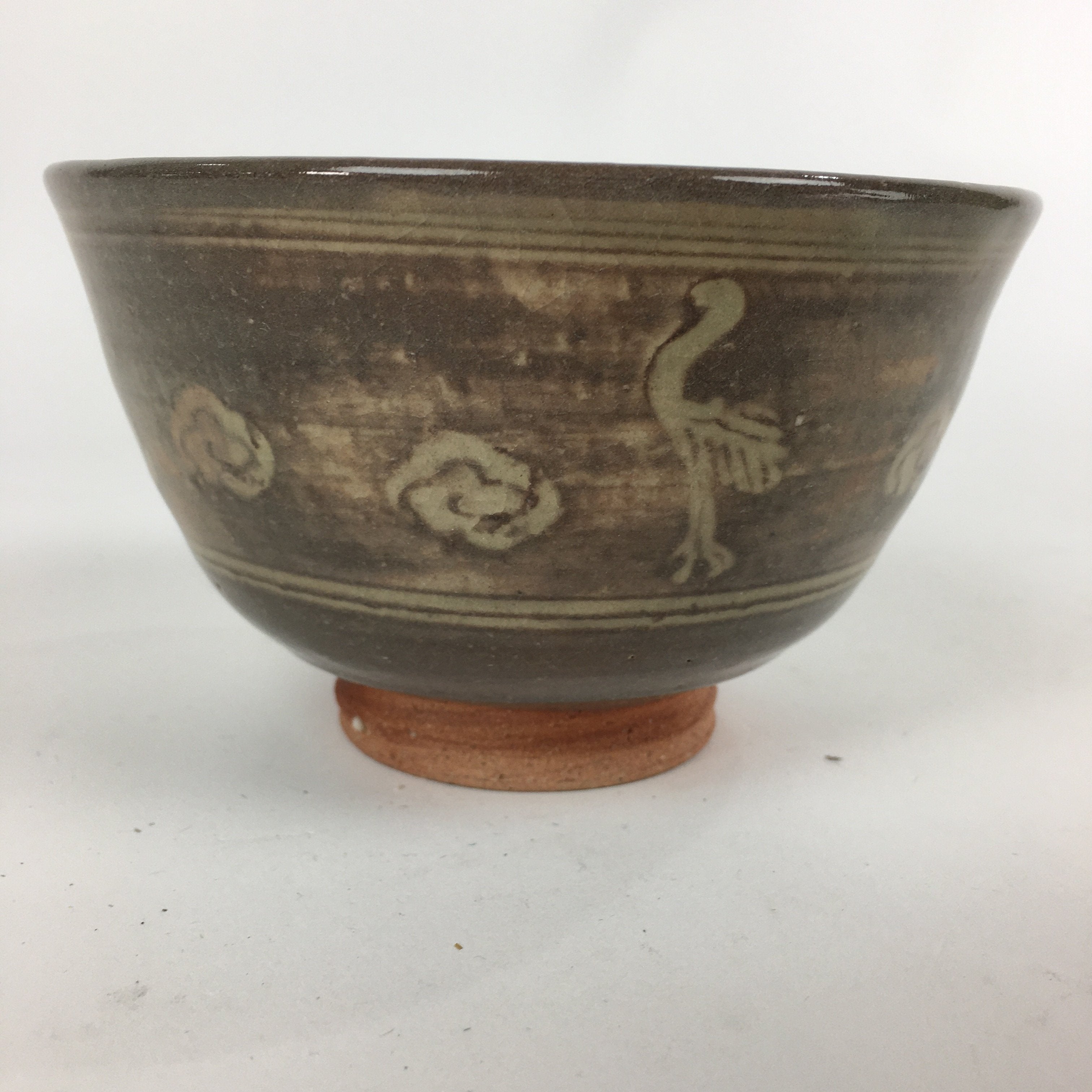 Japanese Ceramic Tea Ceremony Bowl Vtg Chawan Brown Pottery Sado GTB819