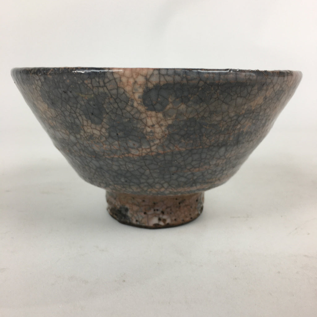 Japanese Ceramic Tea Ceremony Bowl Vtg Chawan Gray Orange Pottery Sado GTB806