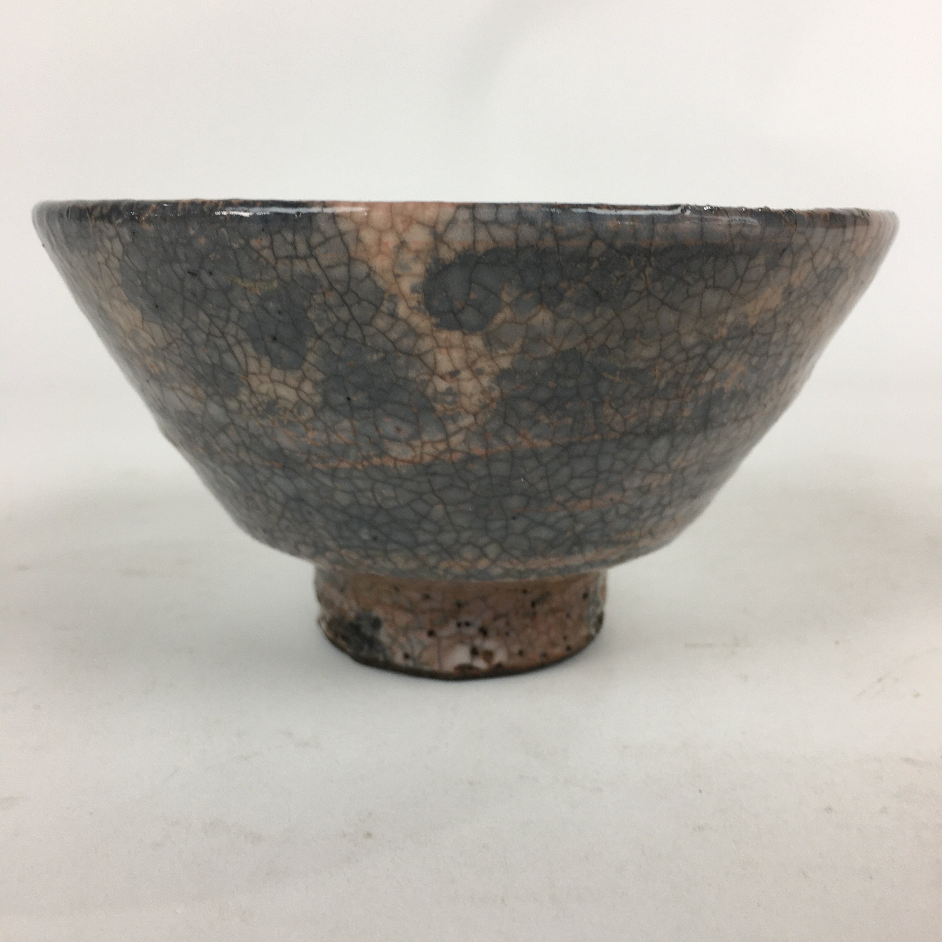 Japanese Ceramic Tea Ceremony Bowl Vtg Chawan Gray Orange Pottery Sado GTB806
