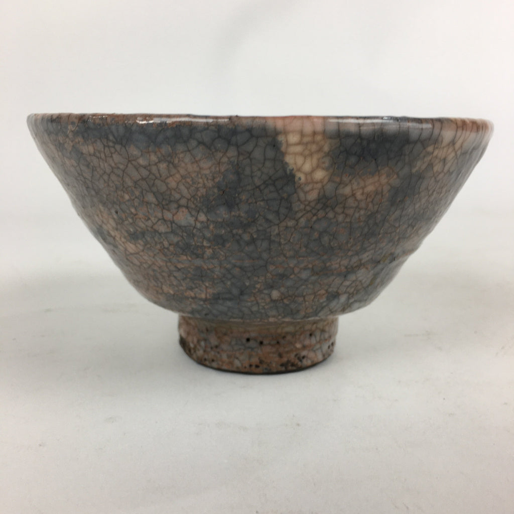 Japanese Ceramic Tea Ceremony Bowl Vtg Chawan Gray Orange Pottery Sado GTB806