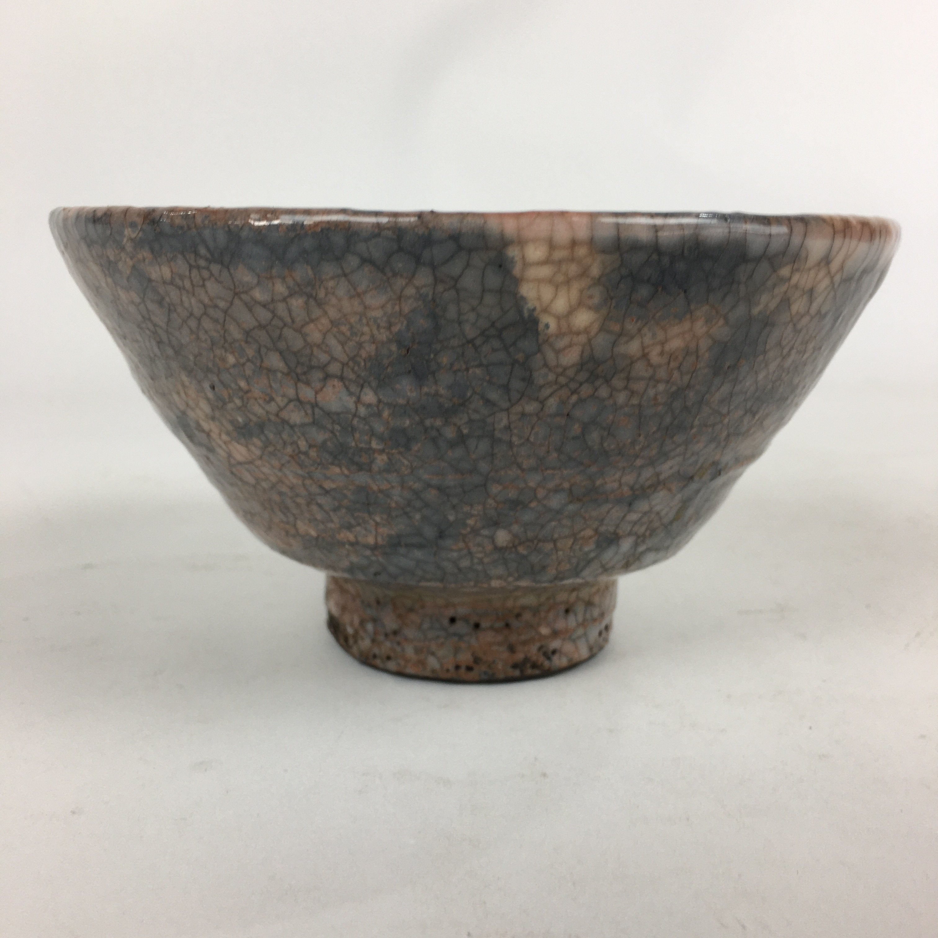 Japanese Ceramic Tea Ceremony Bowl Vtg Chawan Gray Orange Pottery Sado GTB806